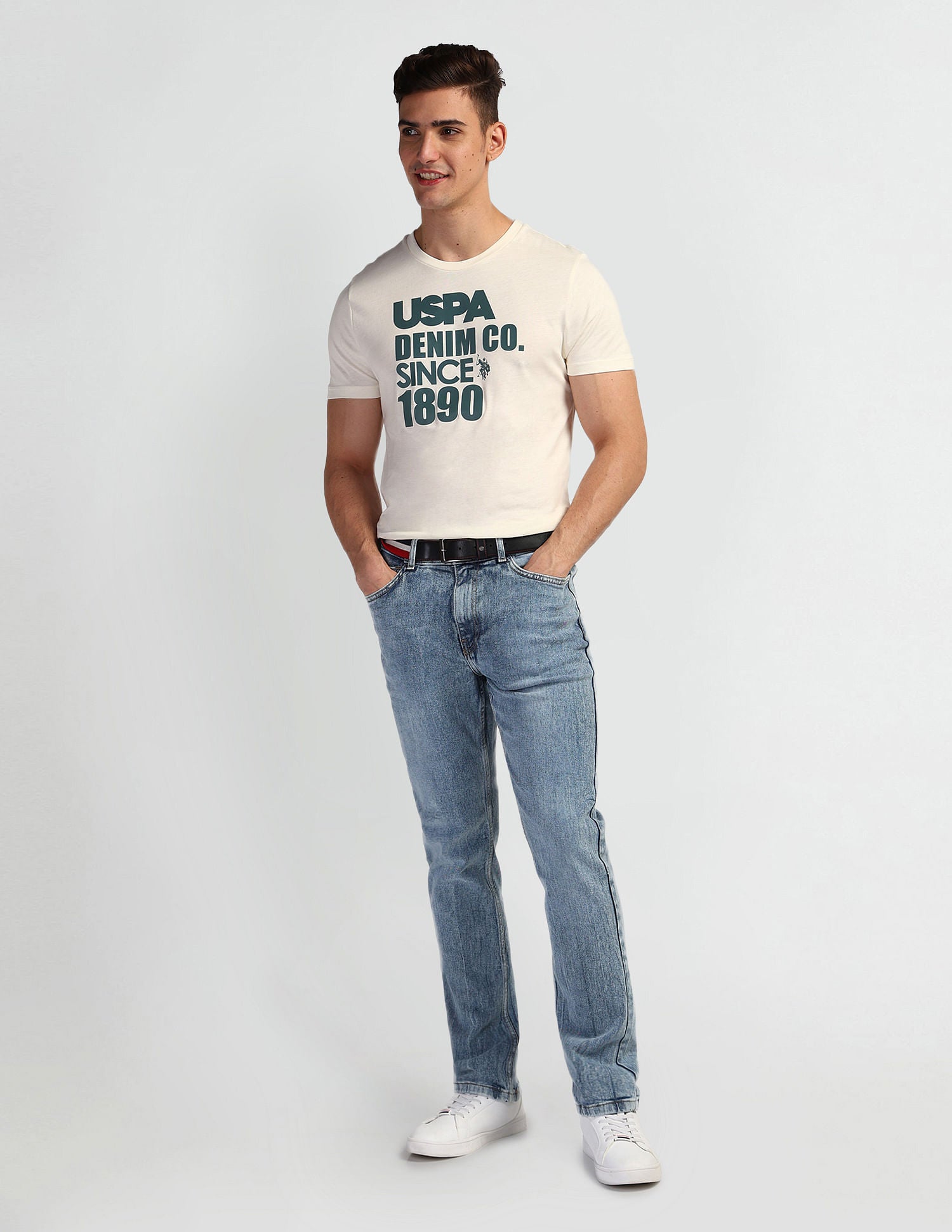 Typographic Print Muscle Fit T-Shirt White - U.S. Polo Assn. India | Large