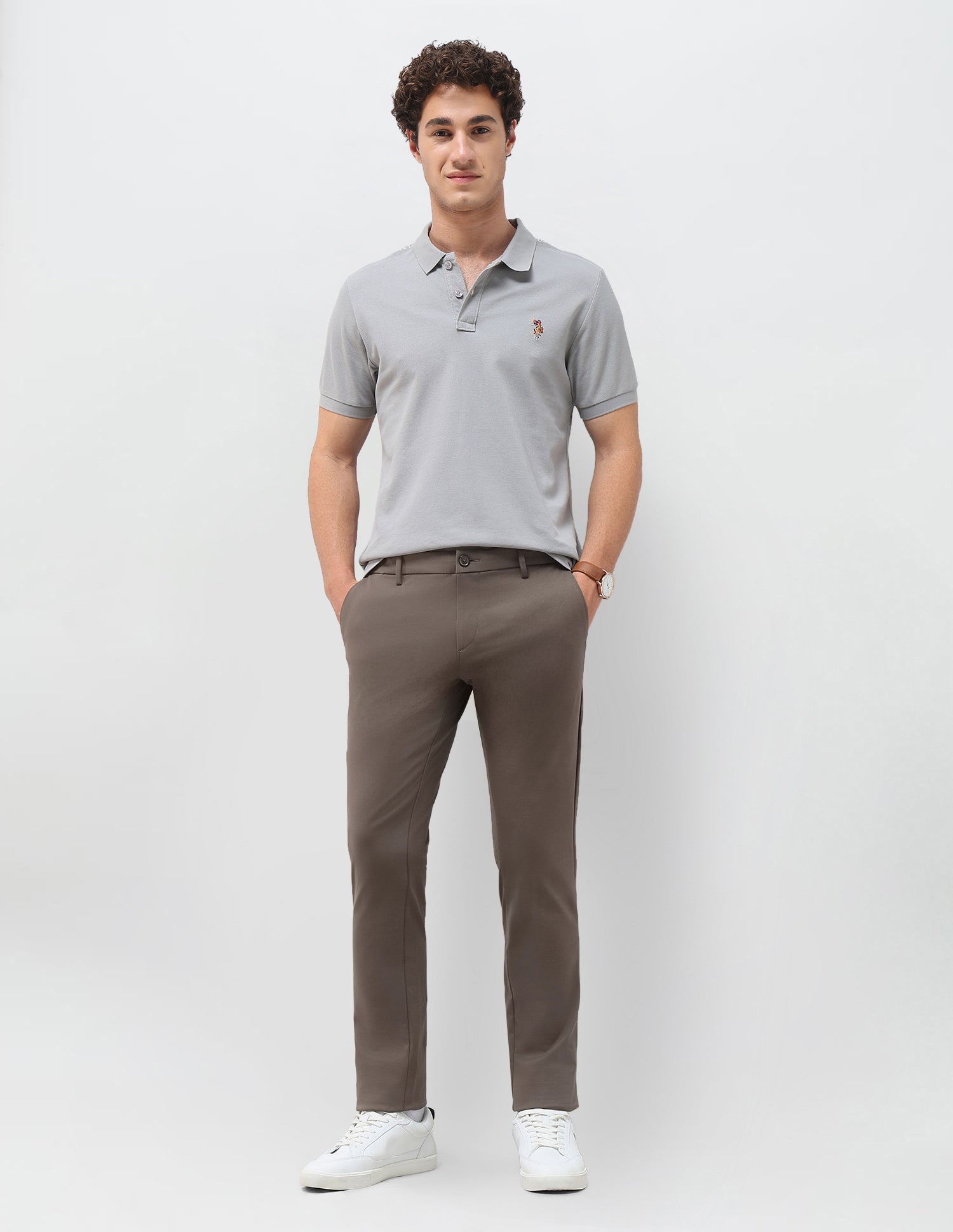Satin Slim Fit Trousers Brown - U.S. Polo Assn. India | Large