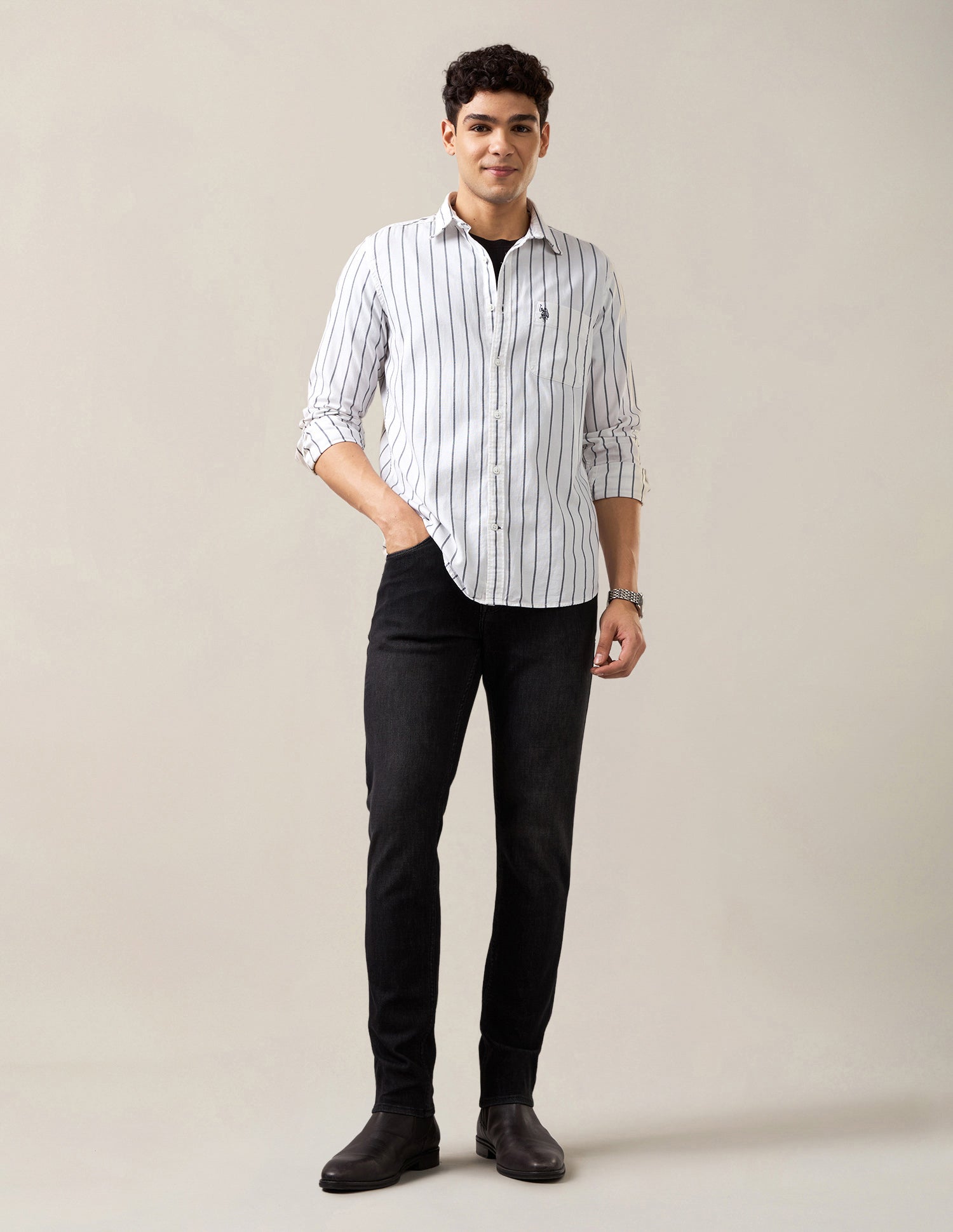 Vertical Striped Regular Fit Shirt White - U.S. Polo Assn. India | Large