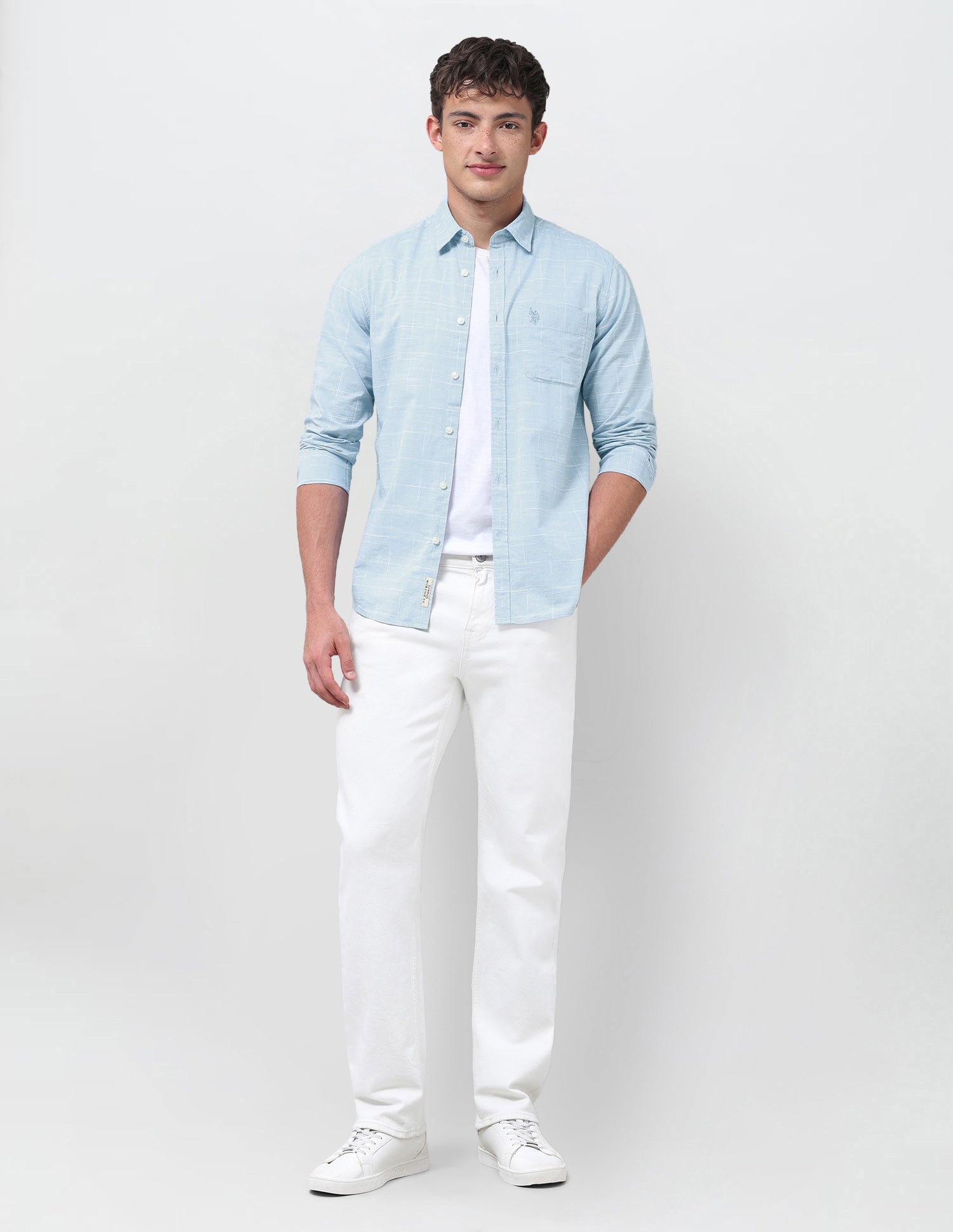 Windowpane Checked Jaquard Shirt Light Blue - U.S. Polo Assn. India | Large