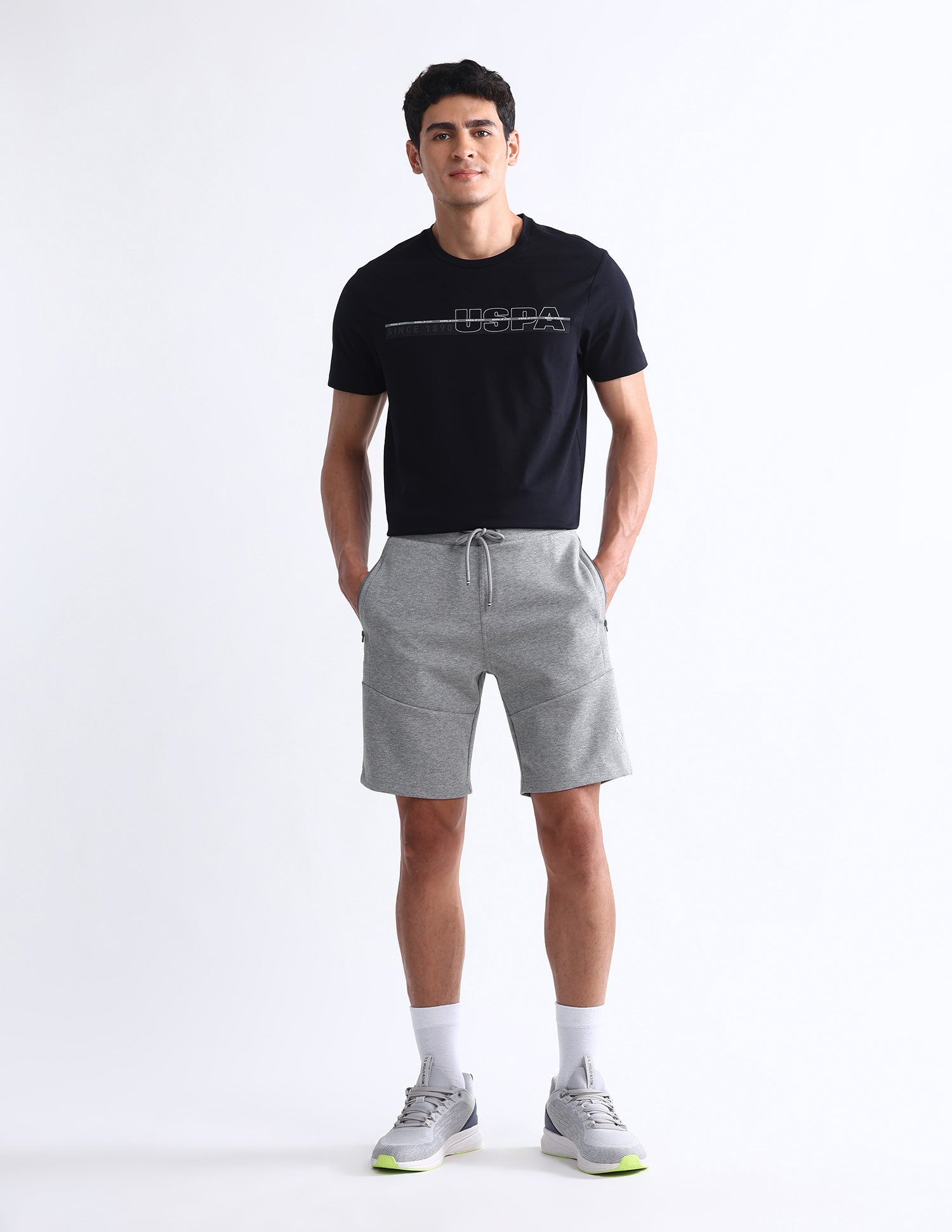 Heathered Slim Fit Active Shorts Grey - U.S. Polo Assn. India | Large