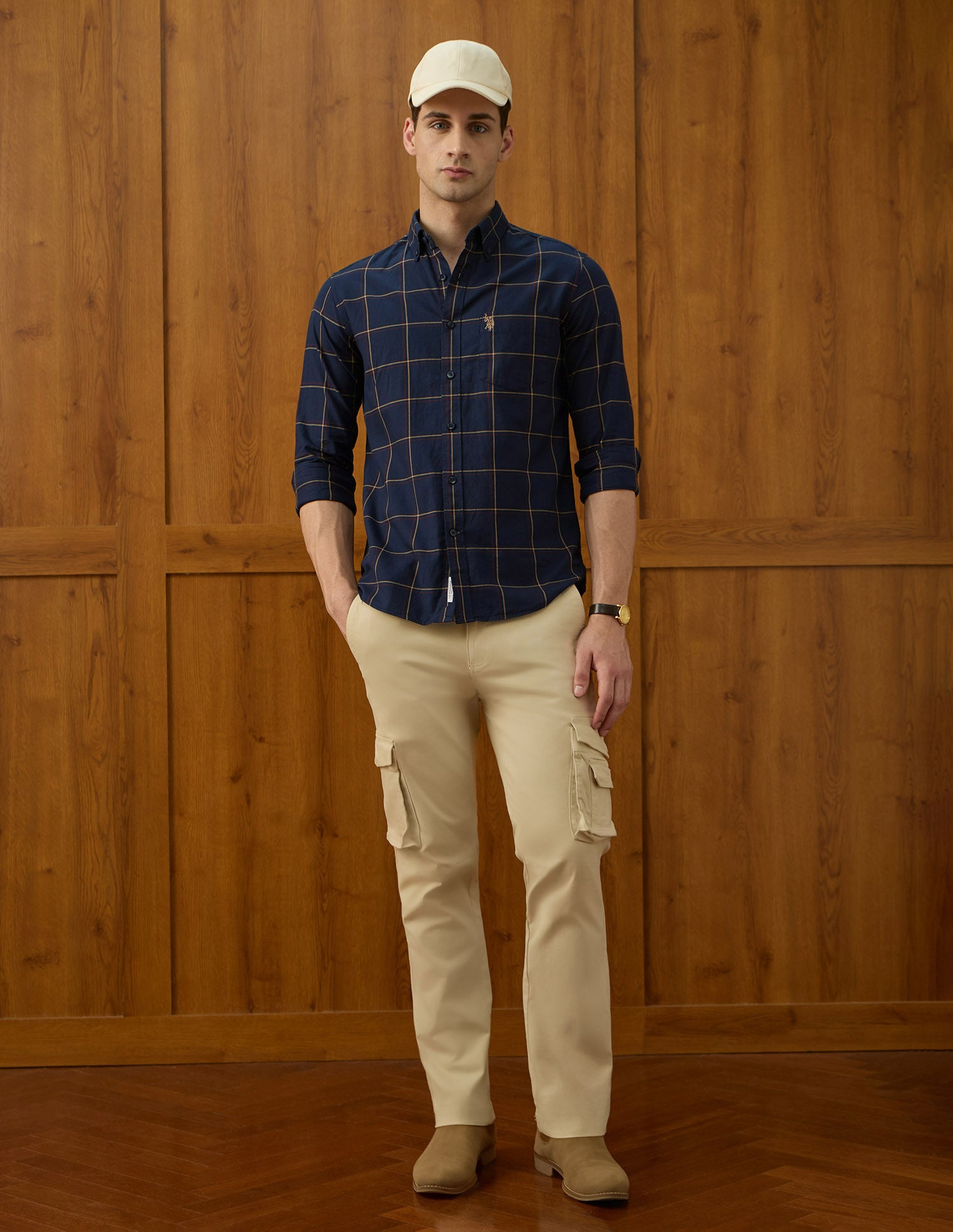 Windowpane Checked Varsity Theatre Shirt Navy - U.S. Polo Assn. India | Large
