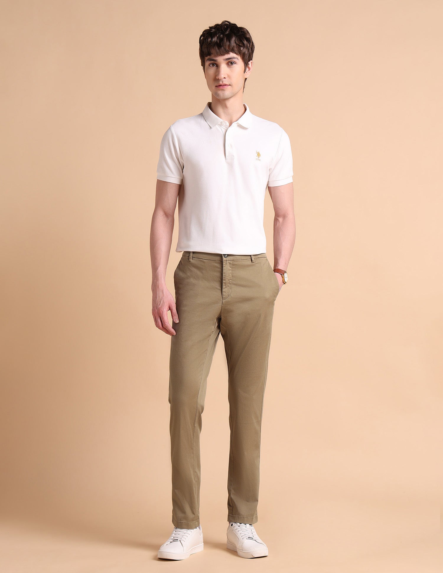 Super Slim Fit Satin Chinos Khaki - U.S. POLO ASSN. | Large