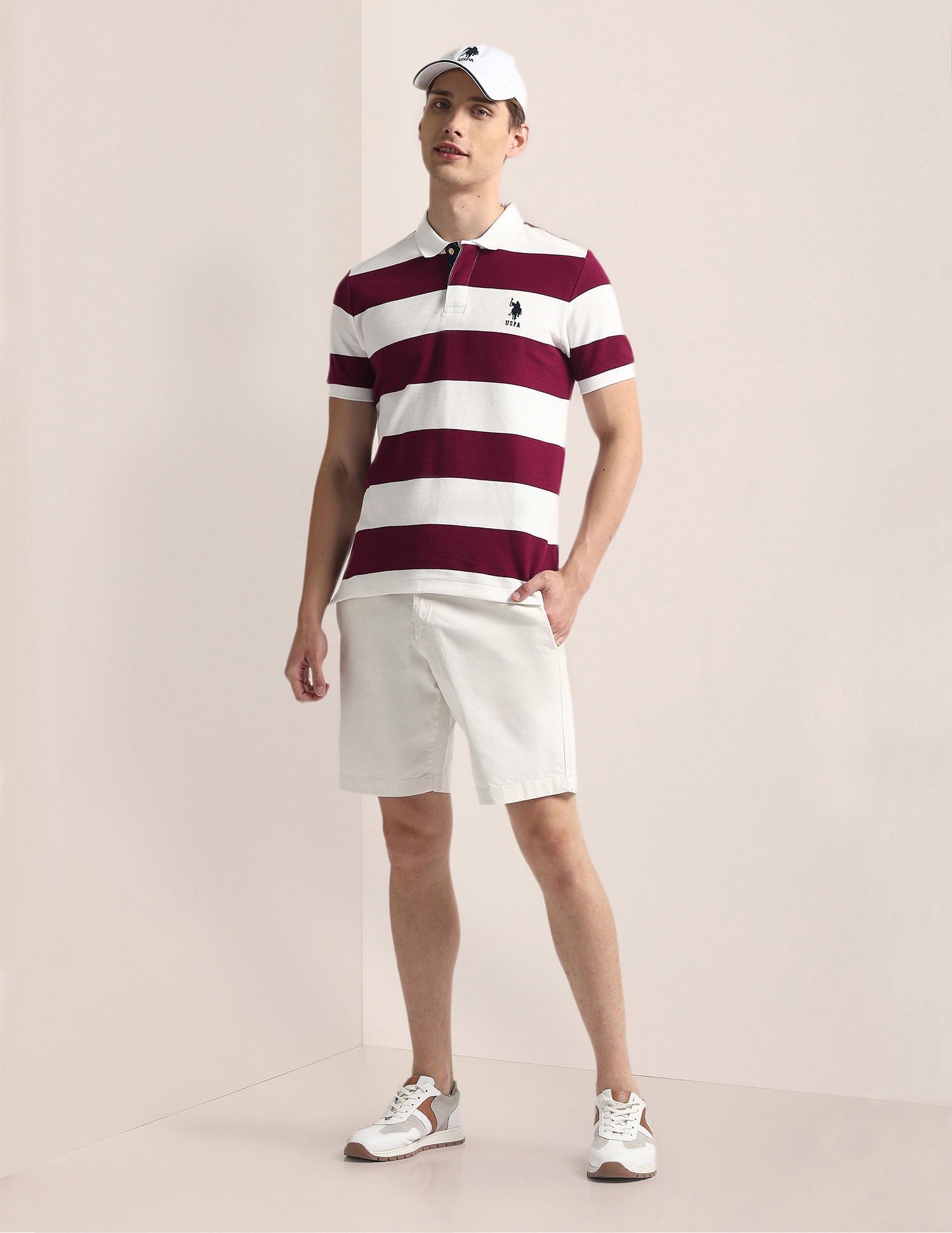 Horizontal Stripe Slim Polo Shirt Maroon - U.S. Polo Assn. India | Large
