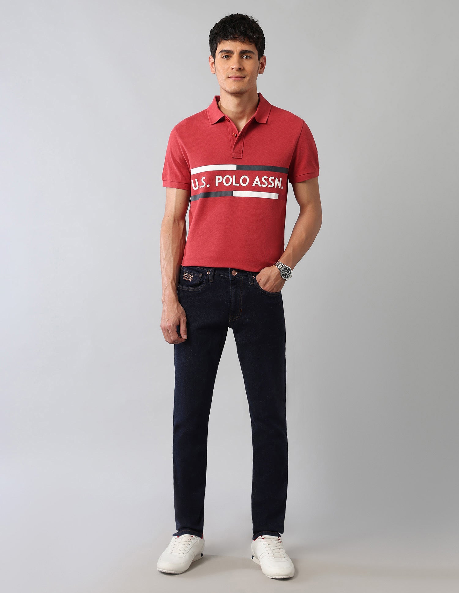 Brandon Slim Tapered Fit Blue Jeans Dark Blue - U.S. Polo Assn. India | Large