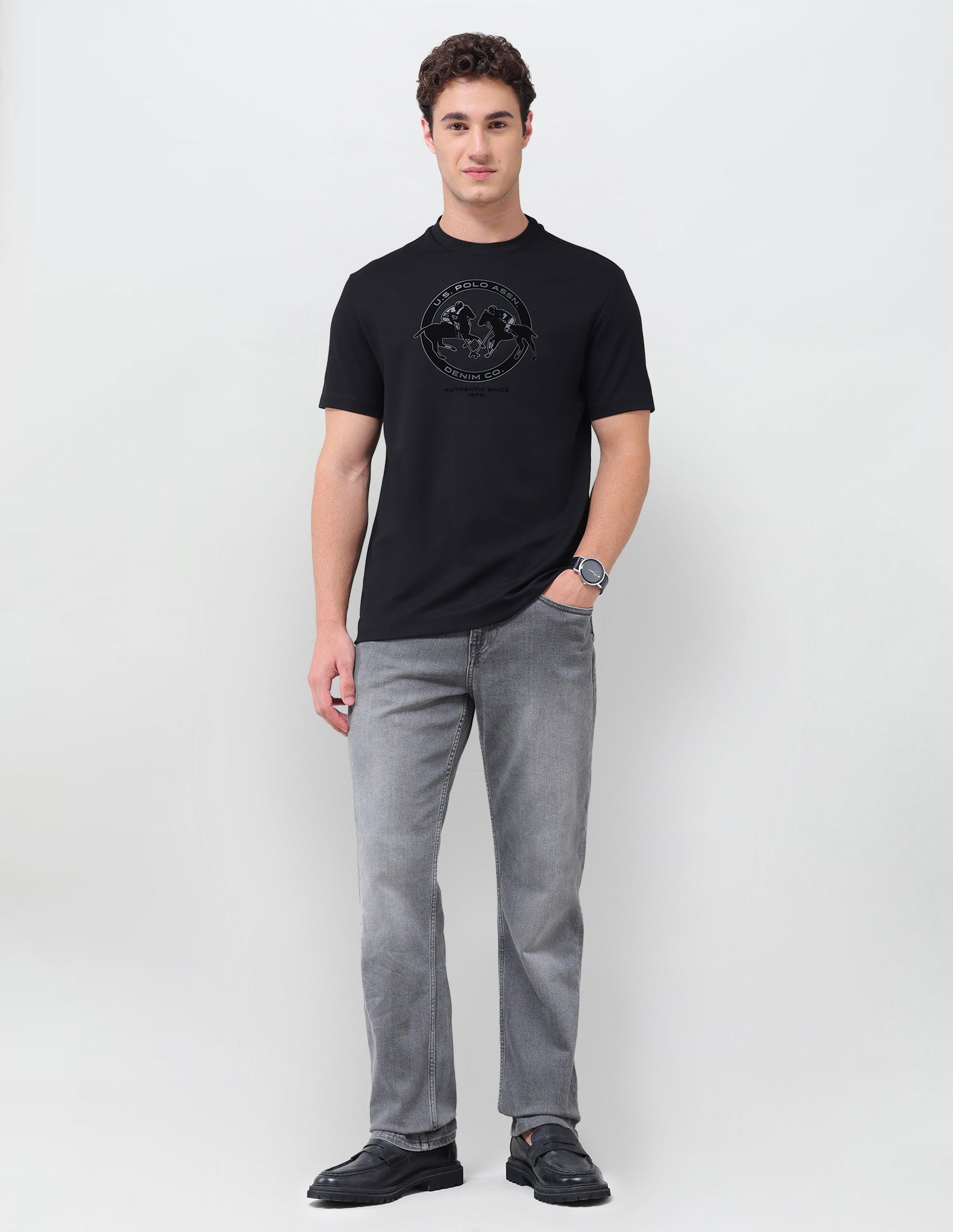 Brand Printed Slim Fit T-Shirt Black - U.S. Polo Assn. India | Large