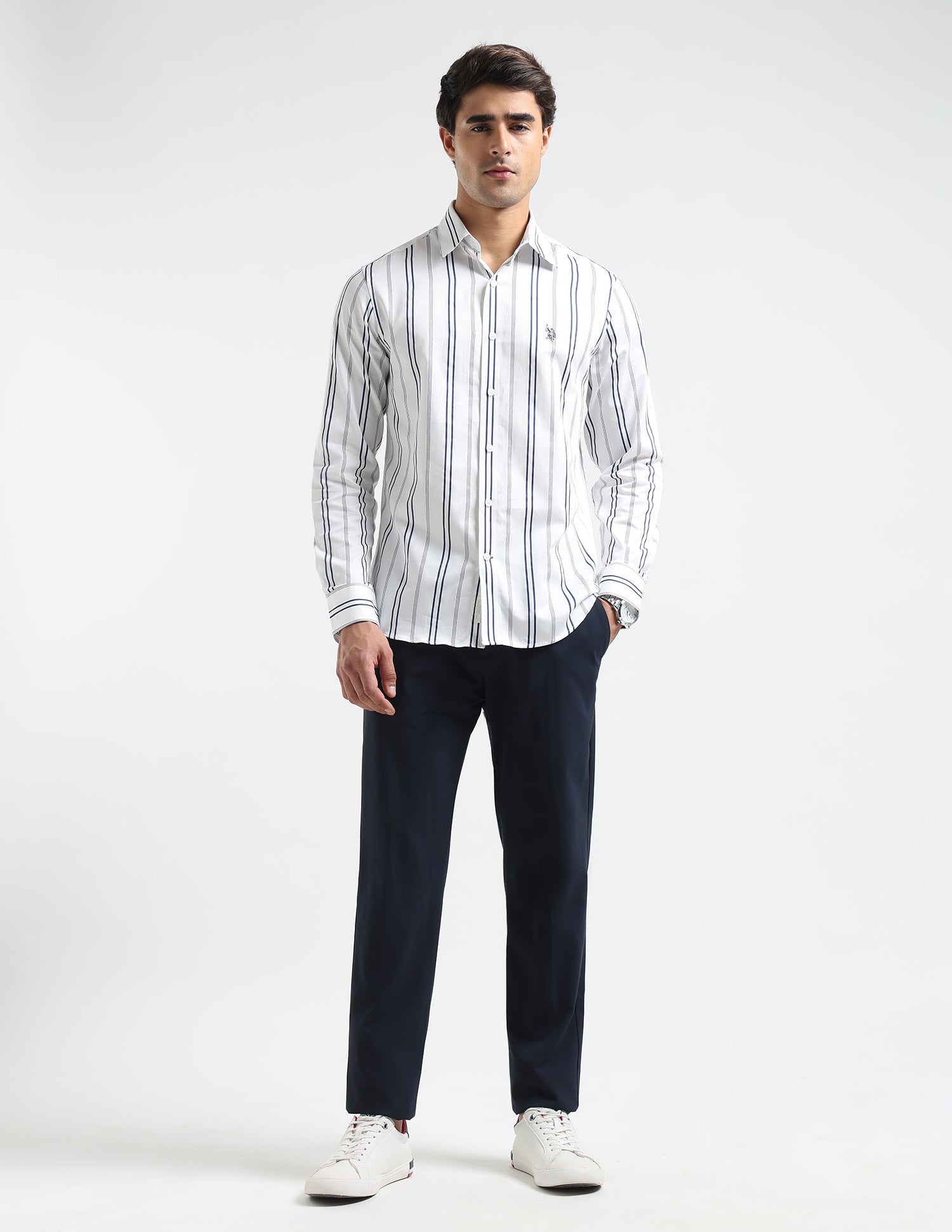 Vertical Striped Pure Cotton Shirt Navy - U.S. POLO ASSN. | Large
