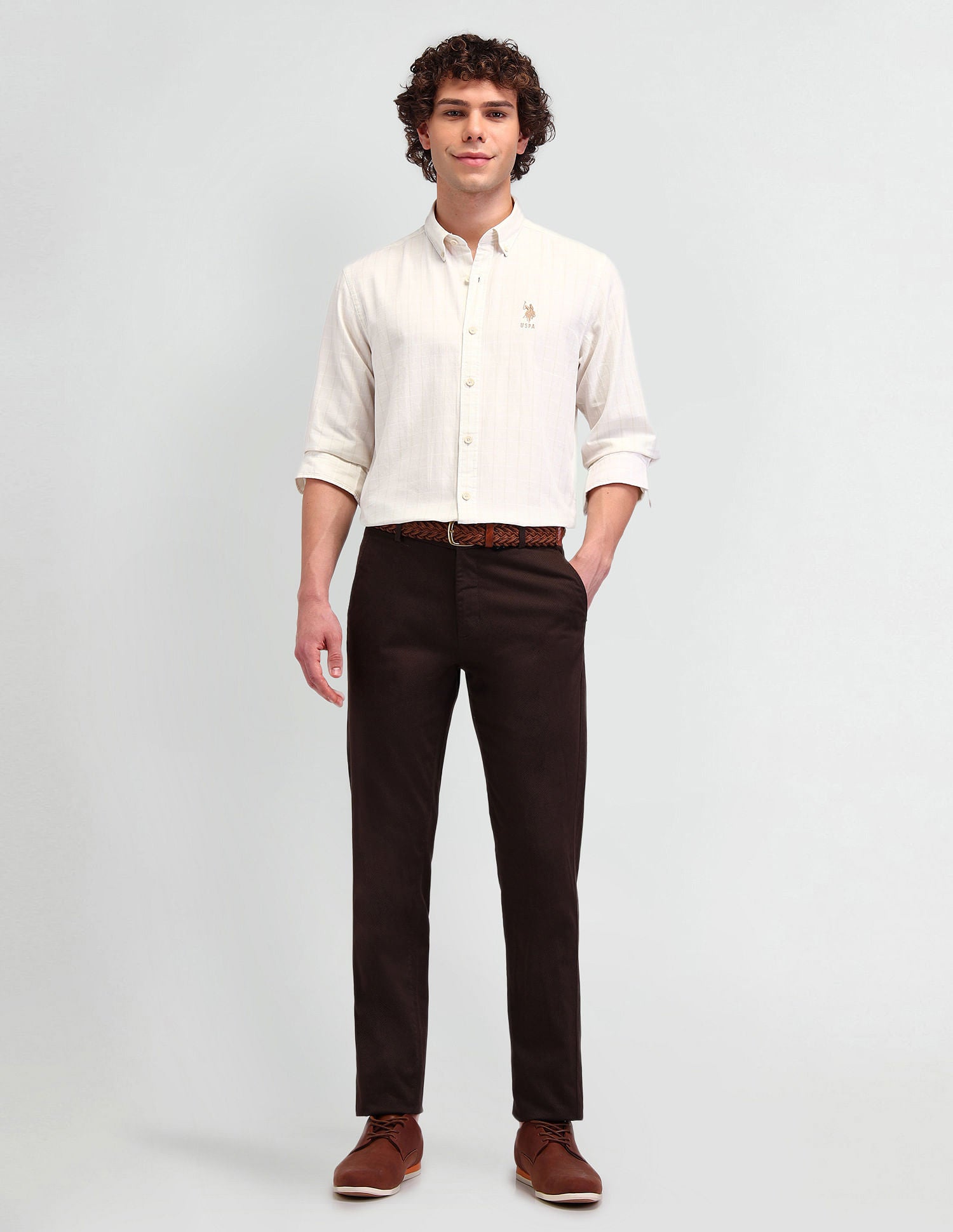Slim Fit Button Down Shirt Ivory - U.S. Polo Assn. India | Large