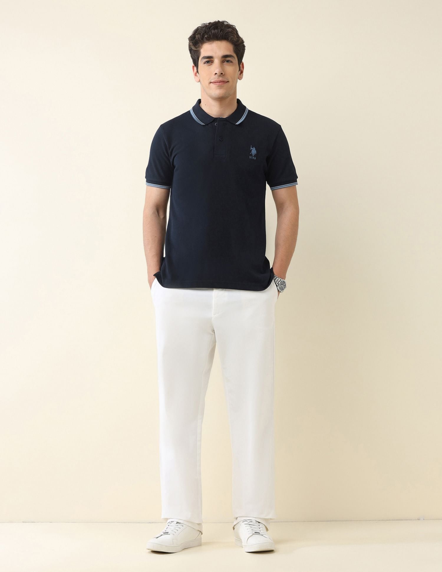 Slim Fit Solid Polo Shirt Navy - U.S. Polo Assn. India | Large