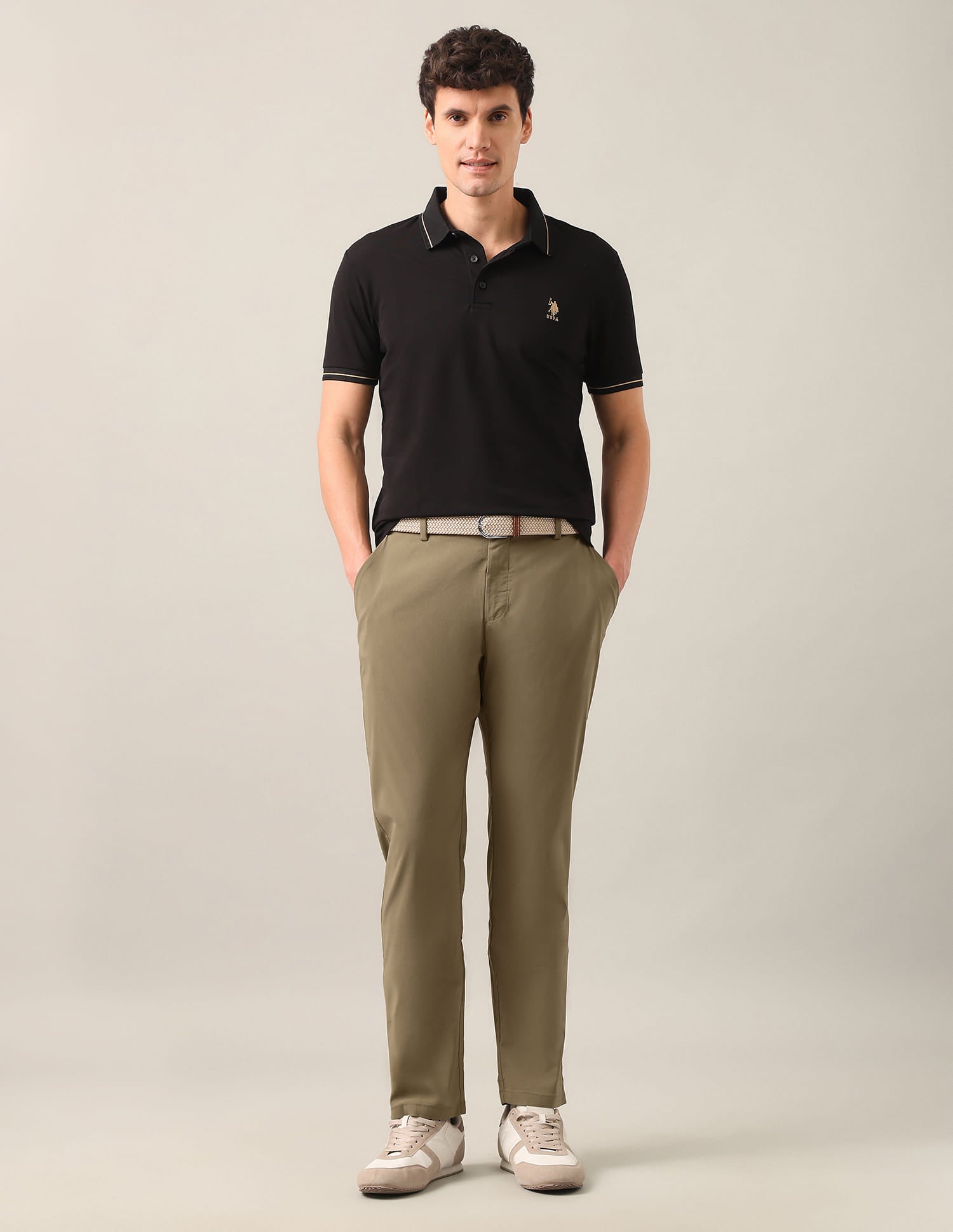 Austin Trim Regular Fit Mid Rise Trousers Brown - U.S. Polo Assn. India | Large