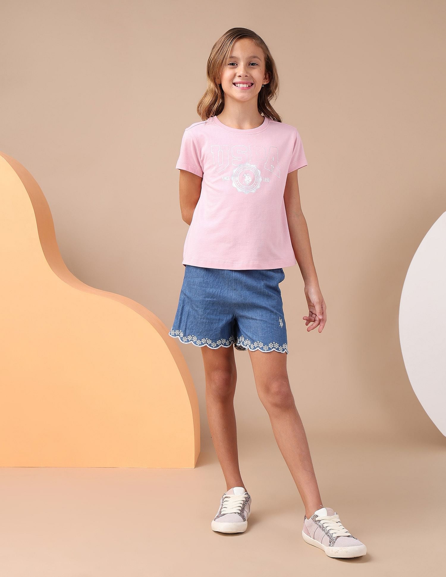 Girls Foil Print Relaxed Fit T-Shirt Pink - U.S. POLO ASSN. | Large