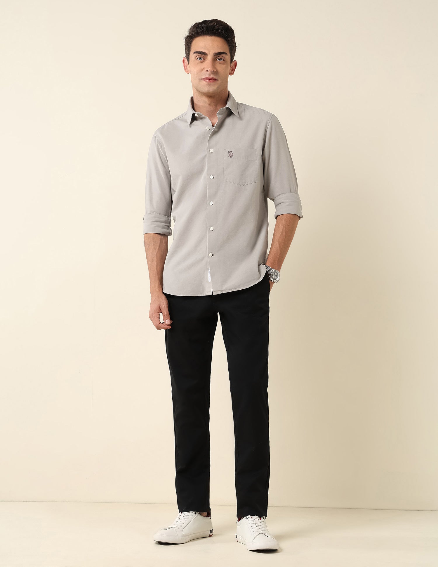 Pure Cotton Twill Shirt Light Grey - U.S. Polo Assn. India | Large