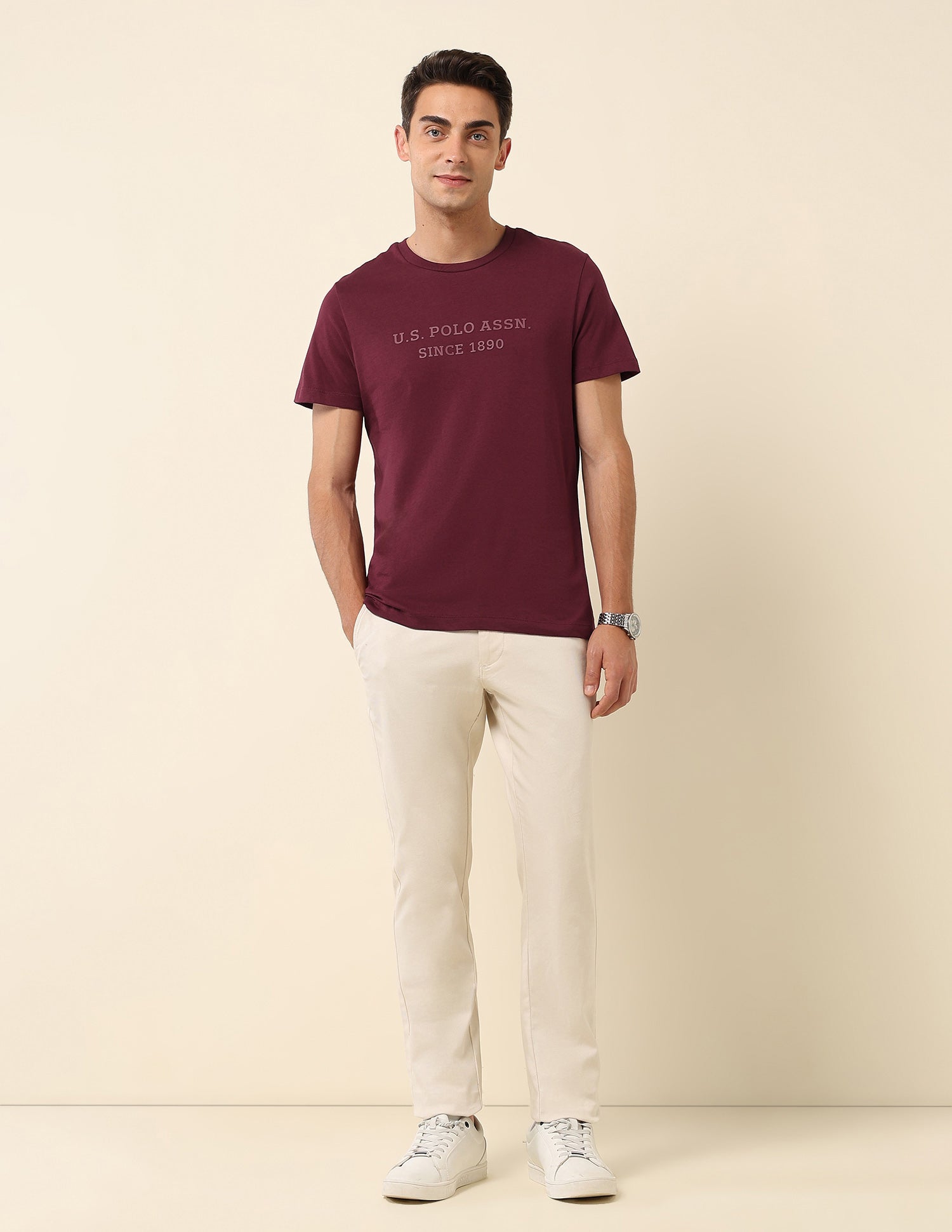 Brand Embossed Slim Fit T- Shirt Maroon - U.S. Polo Assn. India | Large