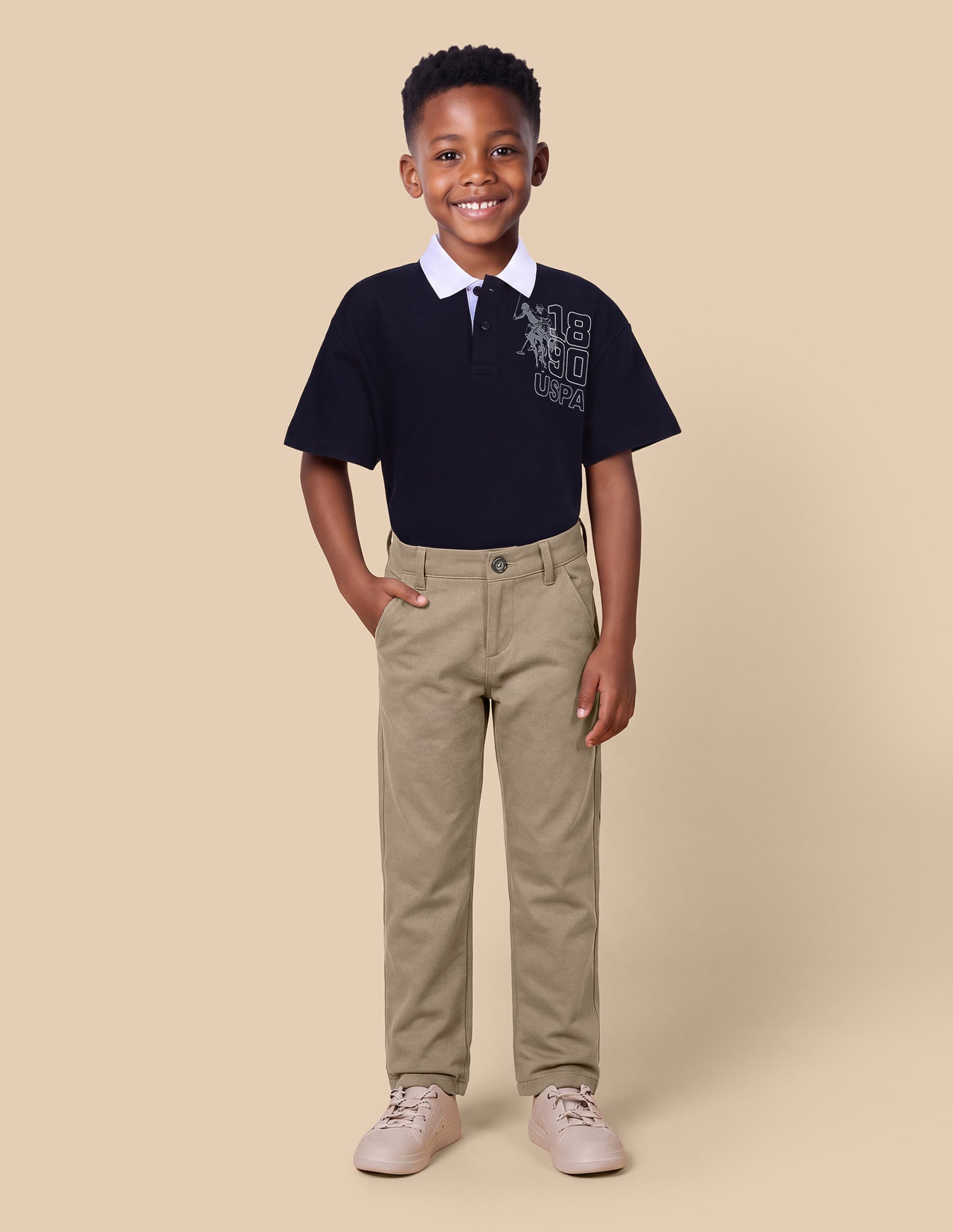 Solid Slim Fit Trousers Khaki - U.S. Polo Assn. India | Large