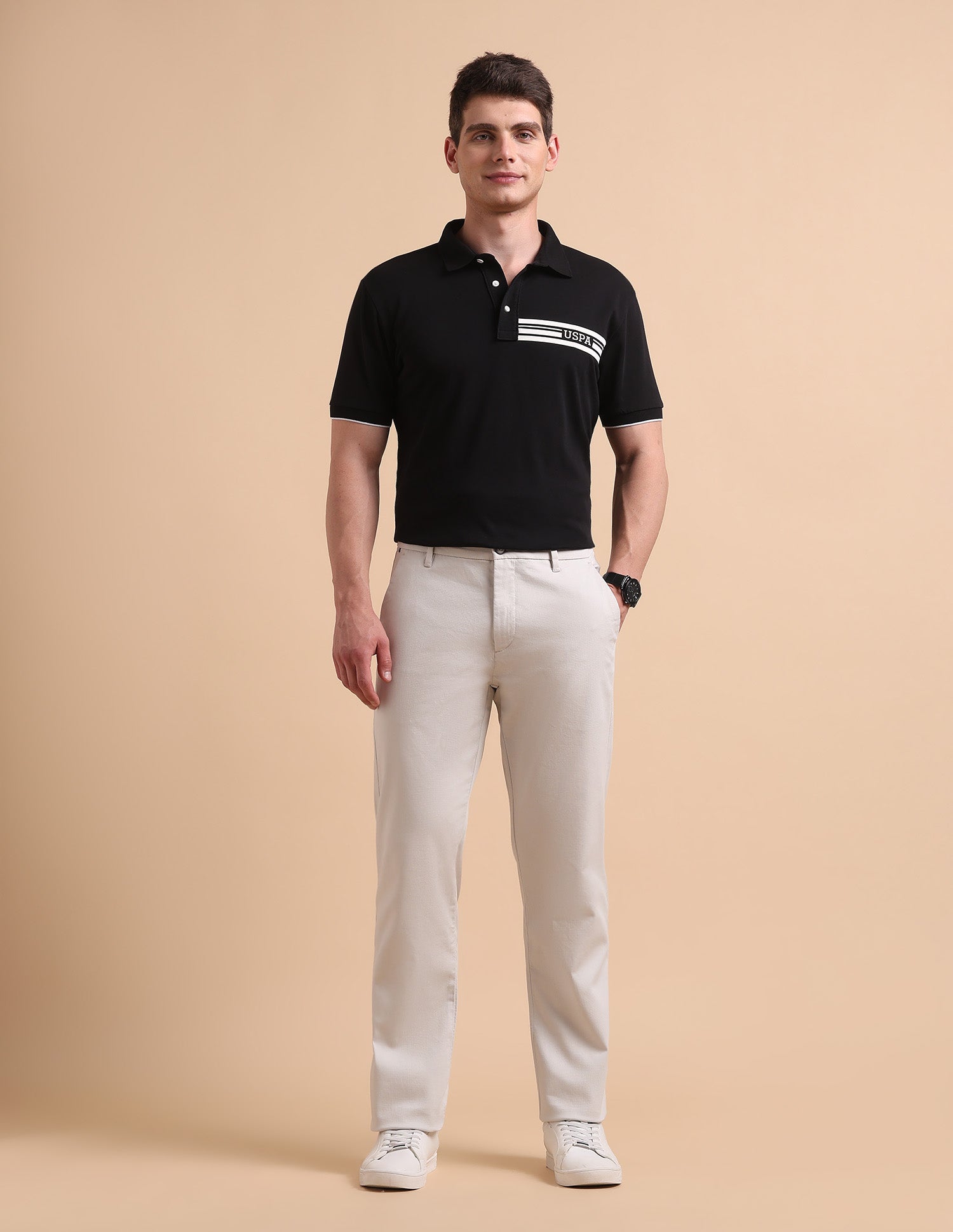 Satin Slim Fit Trousers Light Beige - U.S. POLO ASSN. | Large