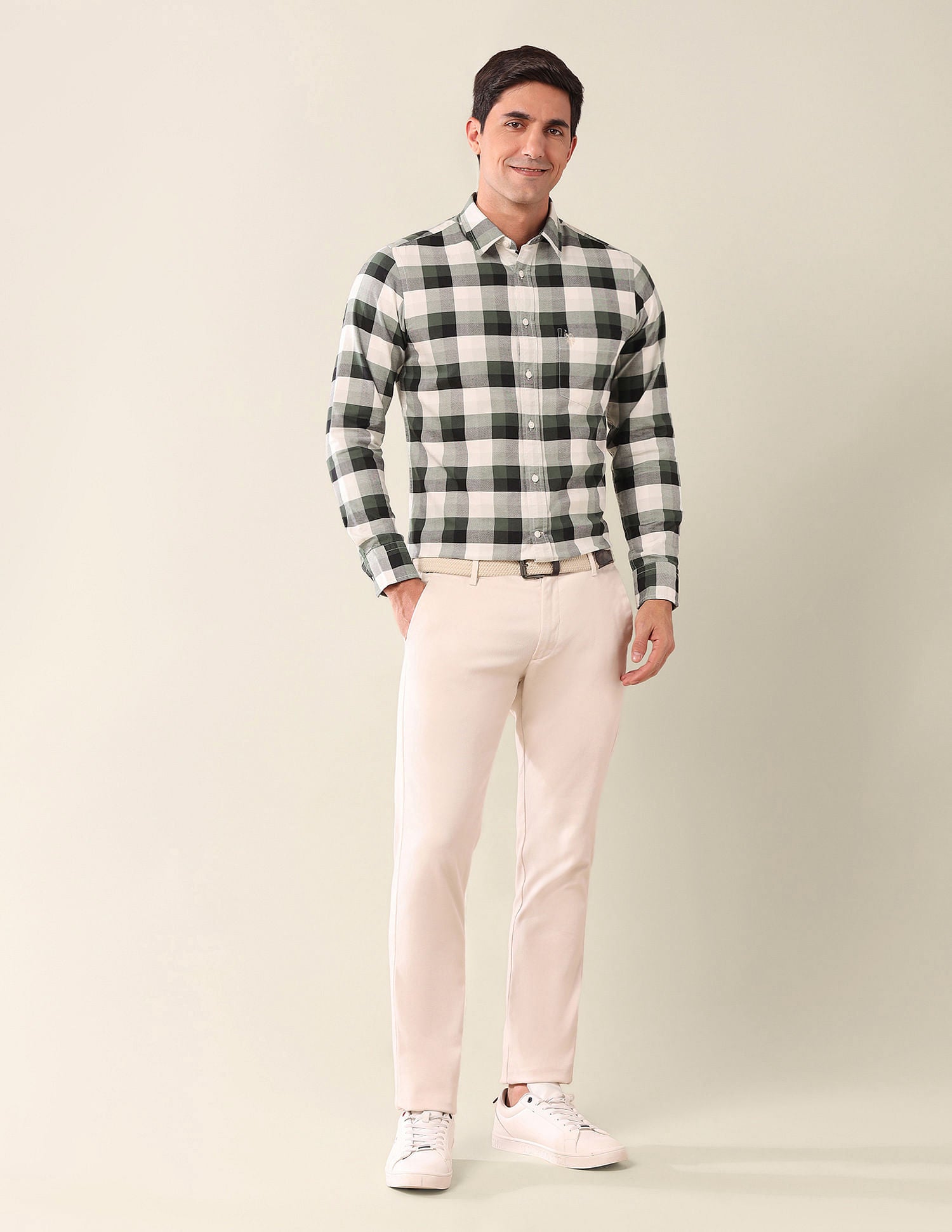 Tailored Fit Checked Shirt Green - U.S. Polo Assn. India | Large