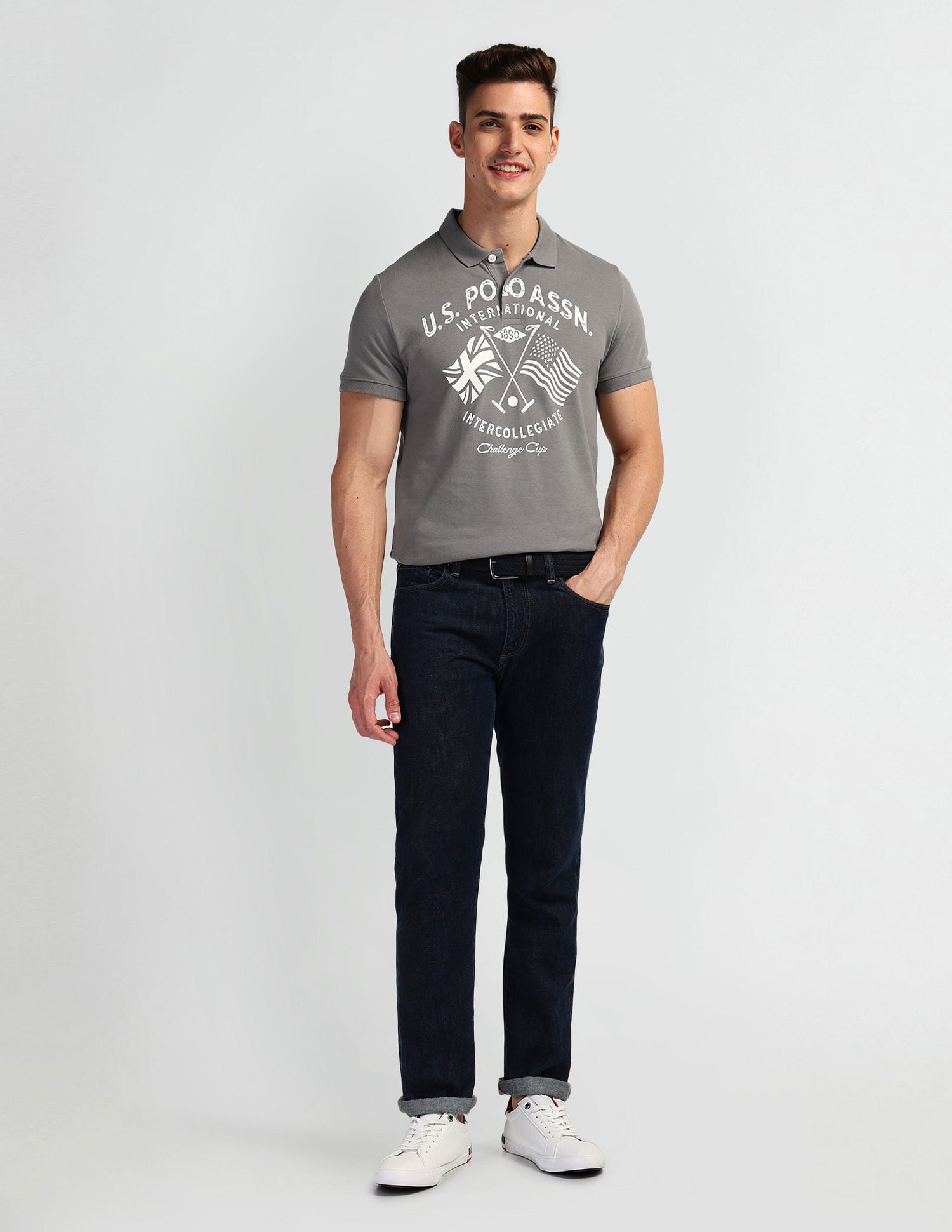 Brand Print Pique Polo Shirt Grey - U.S. POLO ASSN. | Large