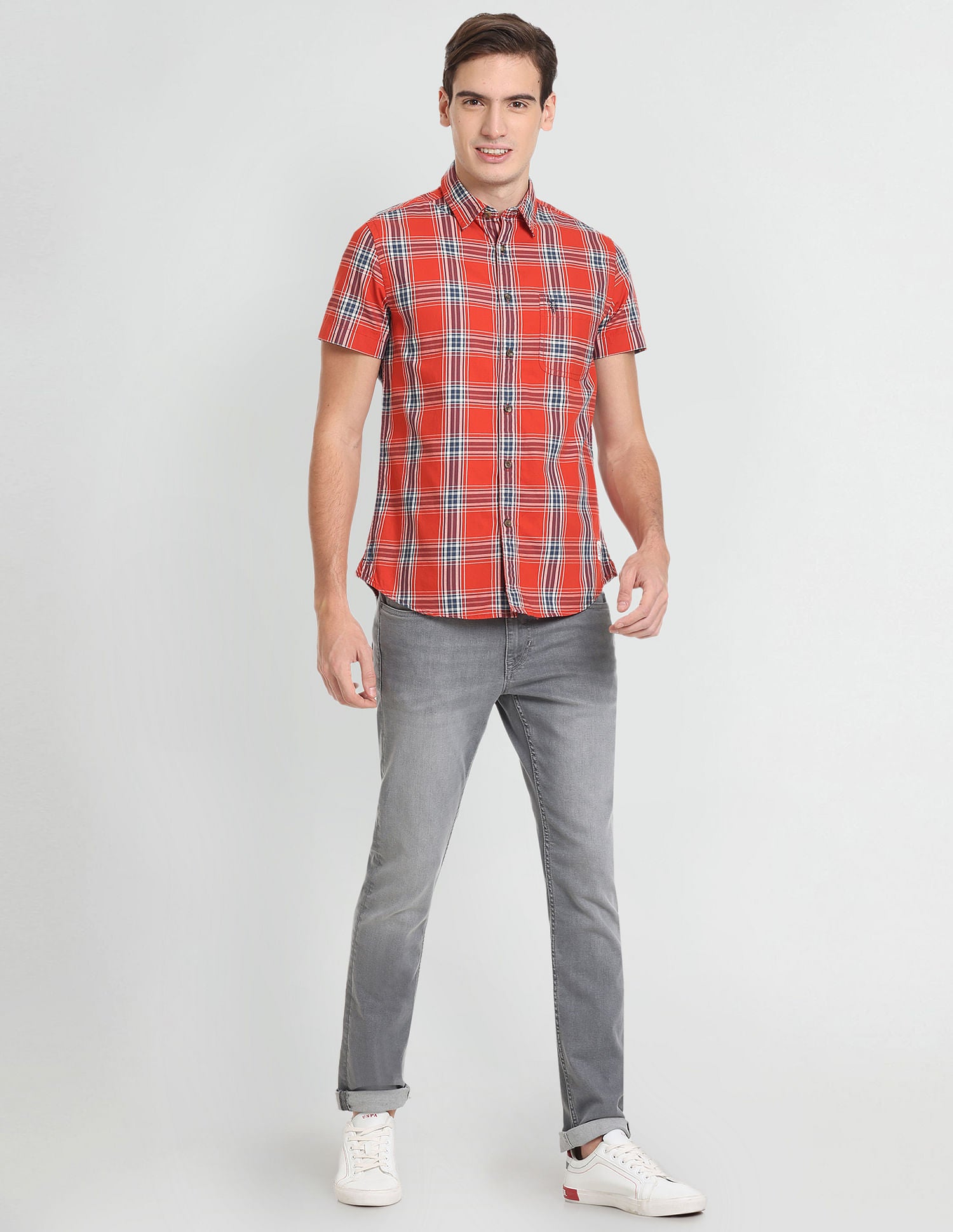 Plaid Check Short Sleeve Casual Shirt Red - U.S. Polo Assn. India | Large