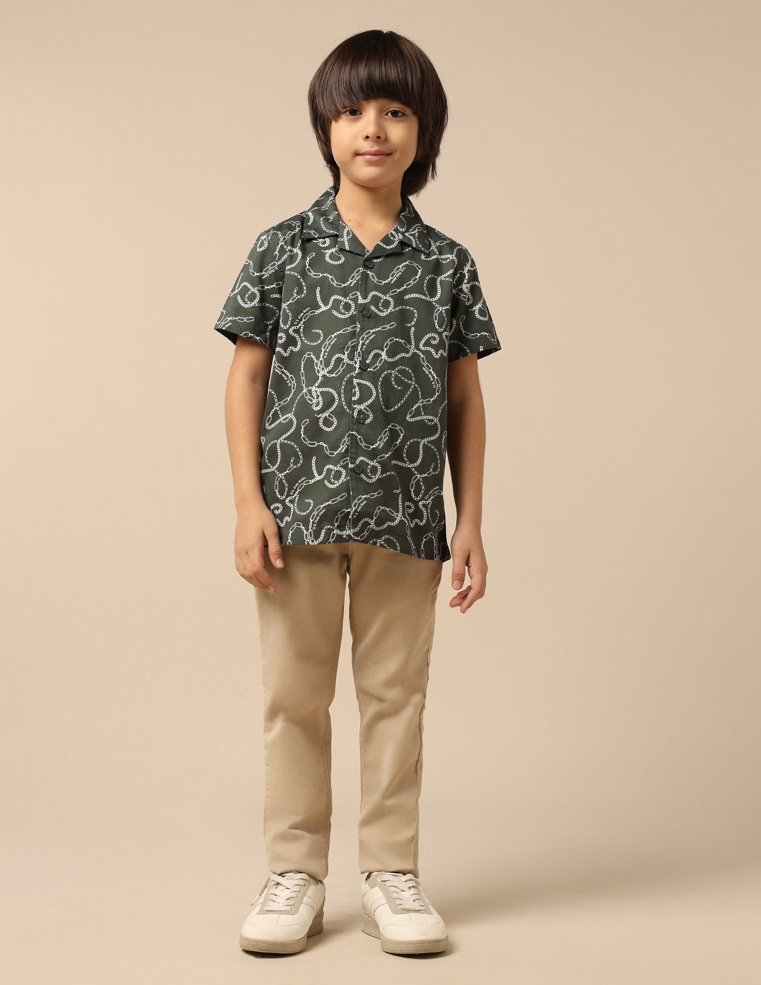 Boys All Over Printed Satin Shirt Olive - U.S. POLO ASSN. | Large
