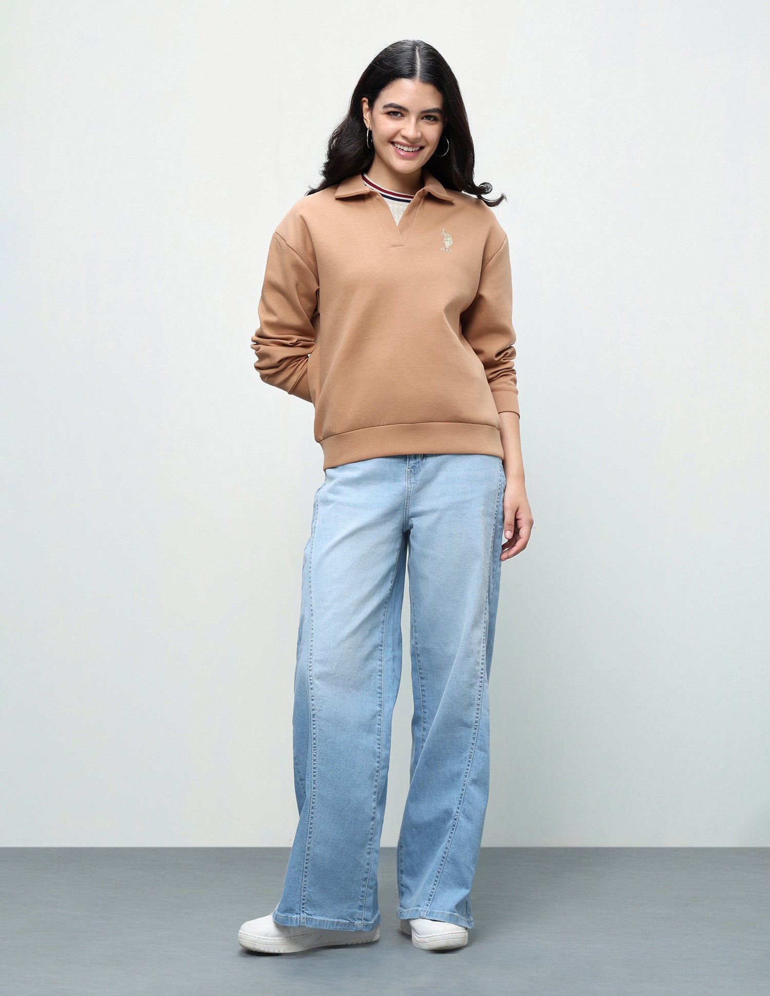 Solid Relaxed Fit Sweatshirt Brown - U.S. Polo Assn. India | Large