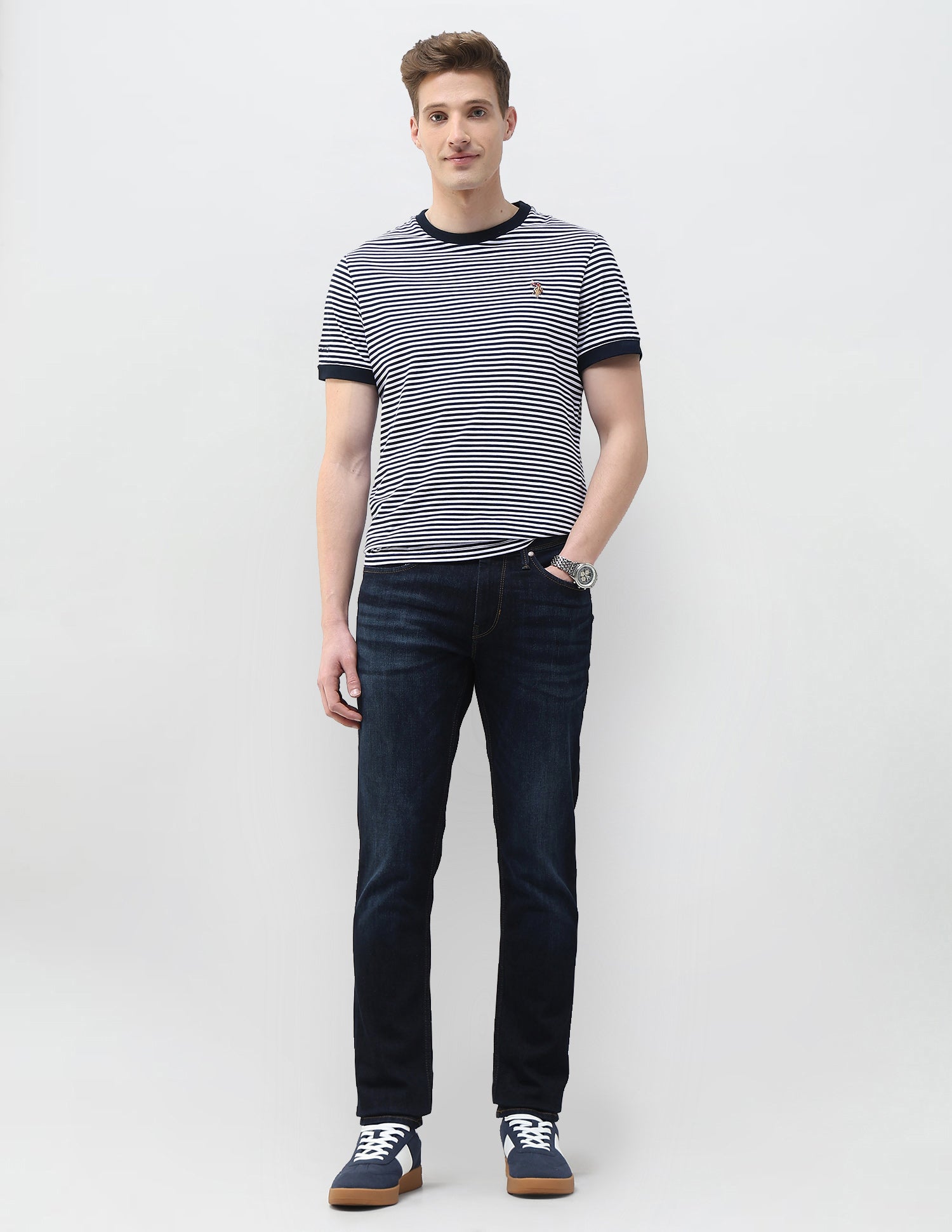 Whiskered Brandon Slim Tapered Fit Jeans Dark Blue - U.S. Polo Assn. India | Large