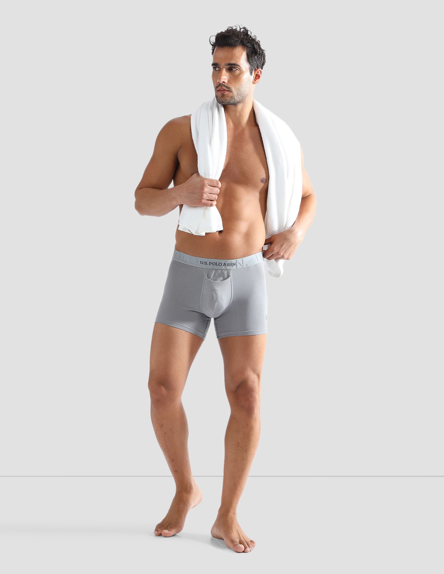 Elastic Waistband Ribbed Solid OET012 Trunks - Pack Of 2 Grey and Black - U.S. POLO ASSN. | Large