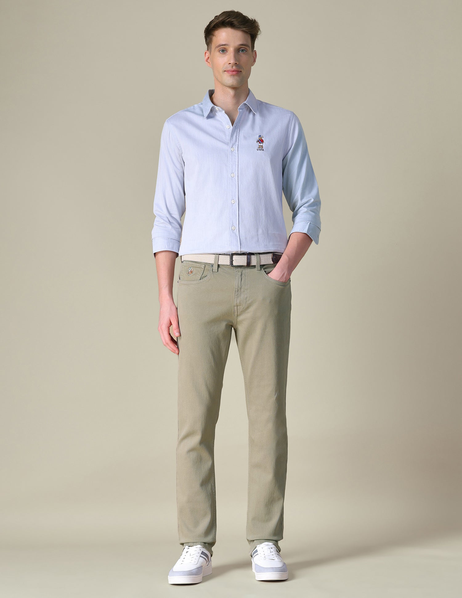 Harold Slim Straight Fit Green Jeans Light Olive - U.S. POLO ASSN. | Large