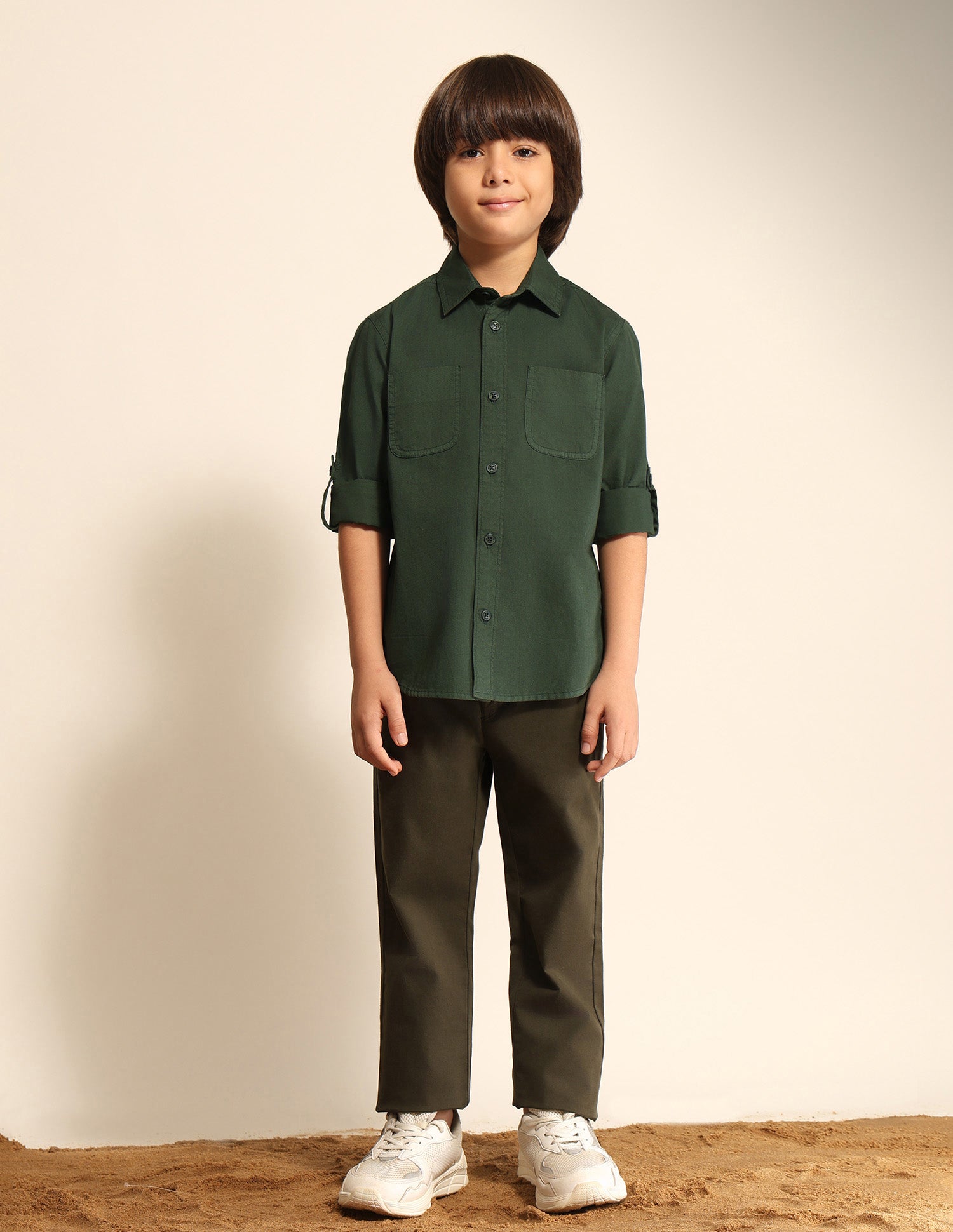 Boys Solid Regular Fit Shirt Dark Green - U.S. POLO ASSN. | Large