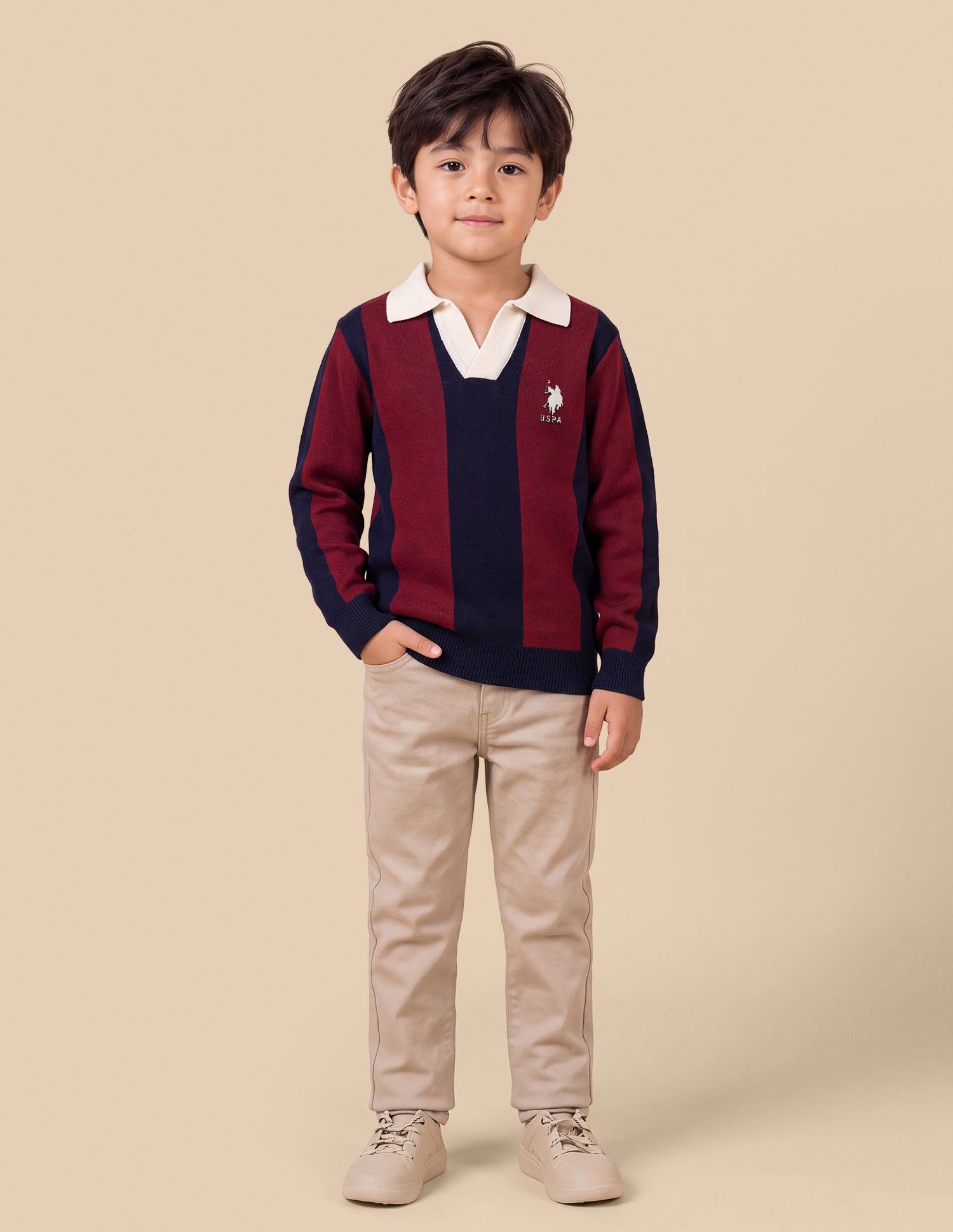 Vertical Striped Regular Fit Sweater Red - U.S. Polo Assn. India | Large