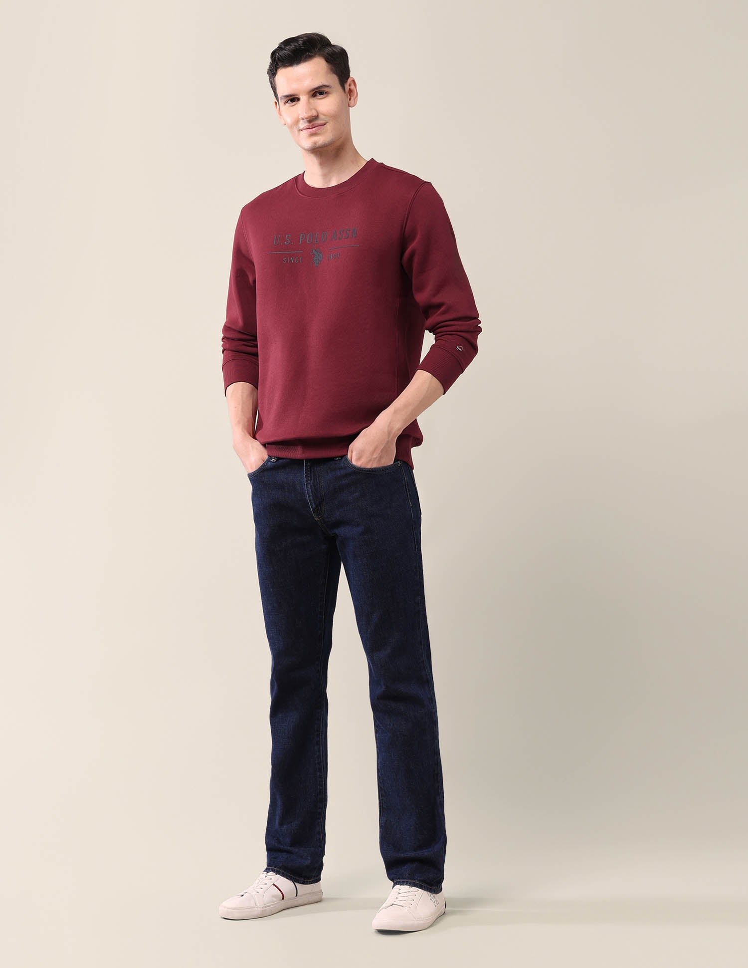 Brand Printed Crew Neck Sweatshirt Maroon - U.S. POLO ASSN. | Large