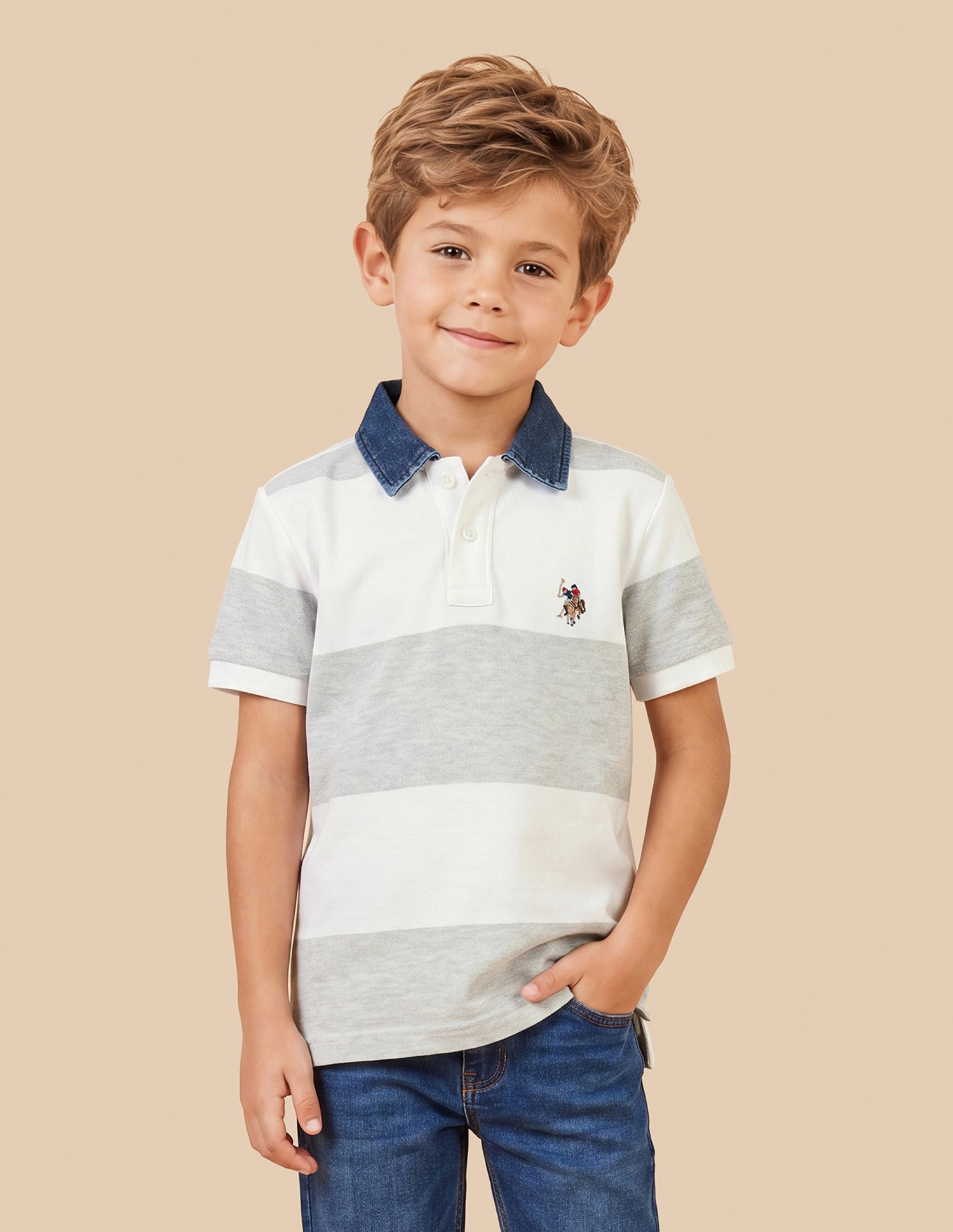 Horizontal Striped Regular Fit Polo Shirt Off White - U.S. Polo Assn. India | Large