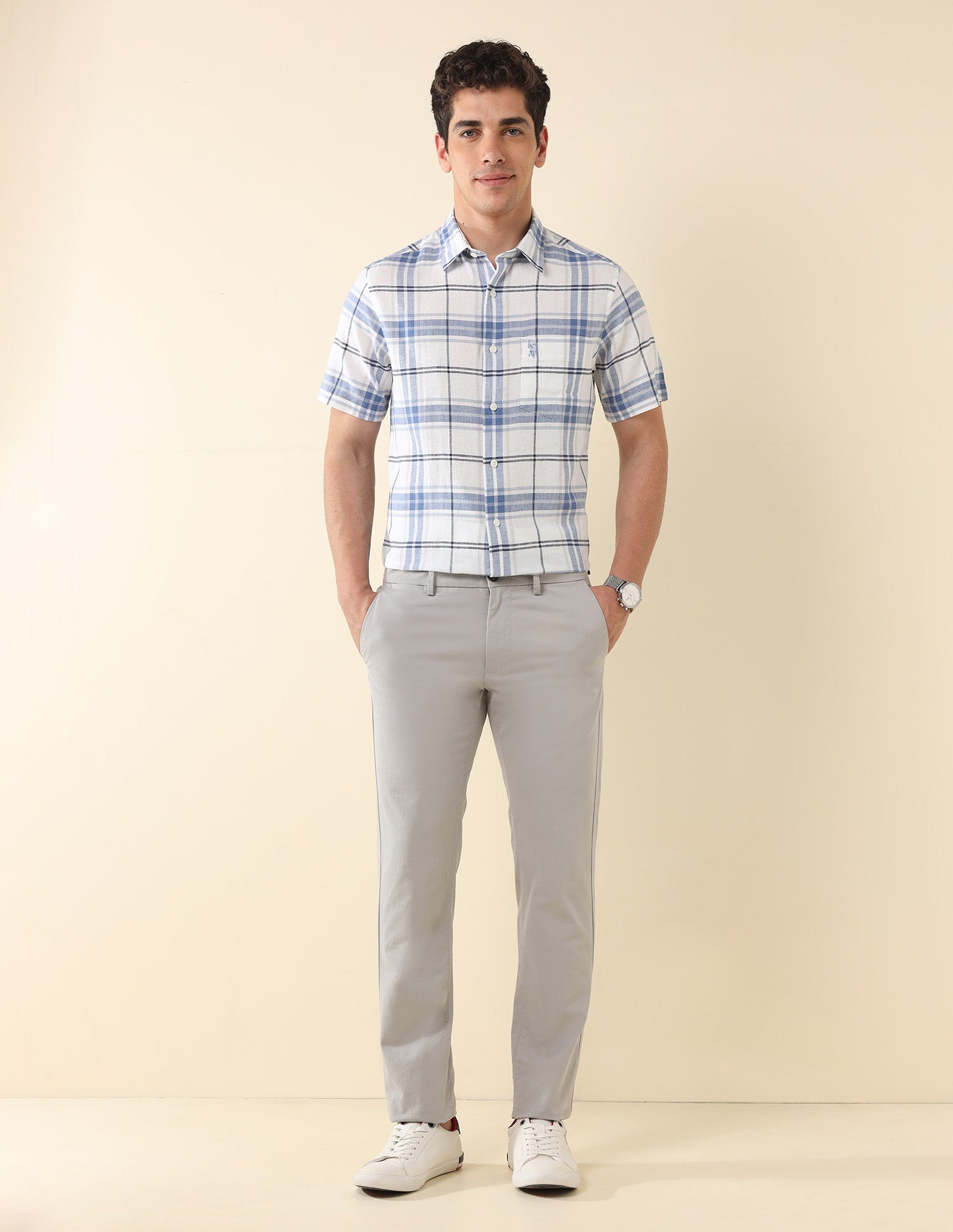 Plaid Checked Tailored Fit Shirt White - U.S. Polo Assn. India | Large