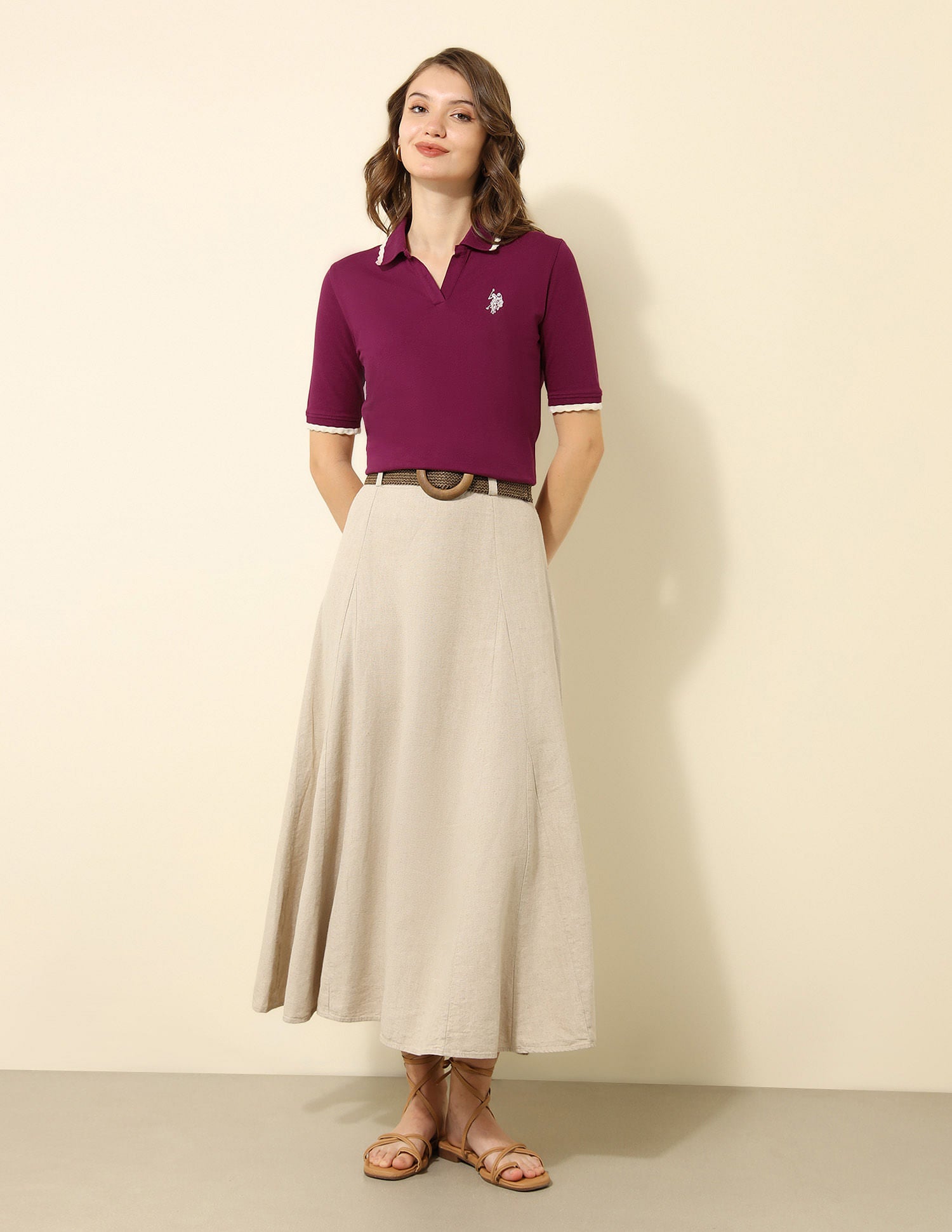 Tipped Collar Regular Fit Polo Shirt Wine - U.S. Polo Assn. India | Large