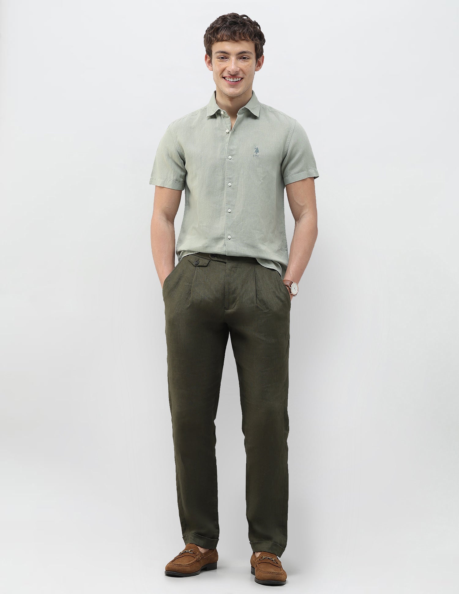 Solid Regular Fit Shirt Light Green - U.S. Polo Assn. India | Large