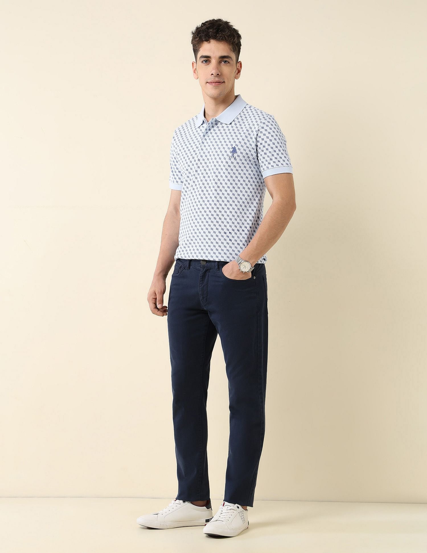 All-Over Printed Slim Fit Polo Shirt Light Blue - U.S. Polo Assn. India | Large