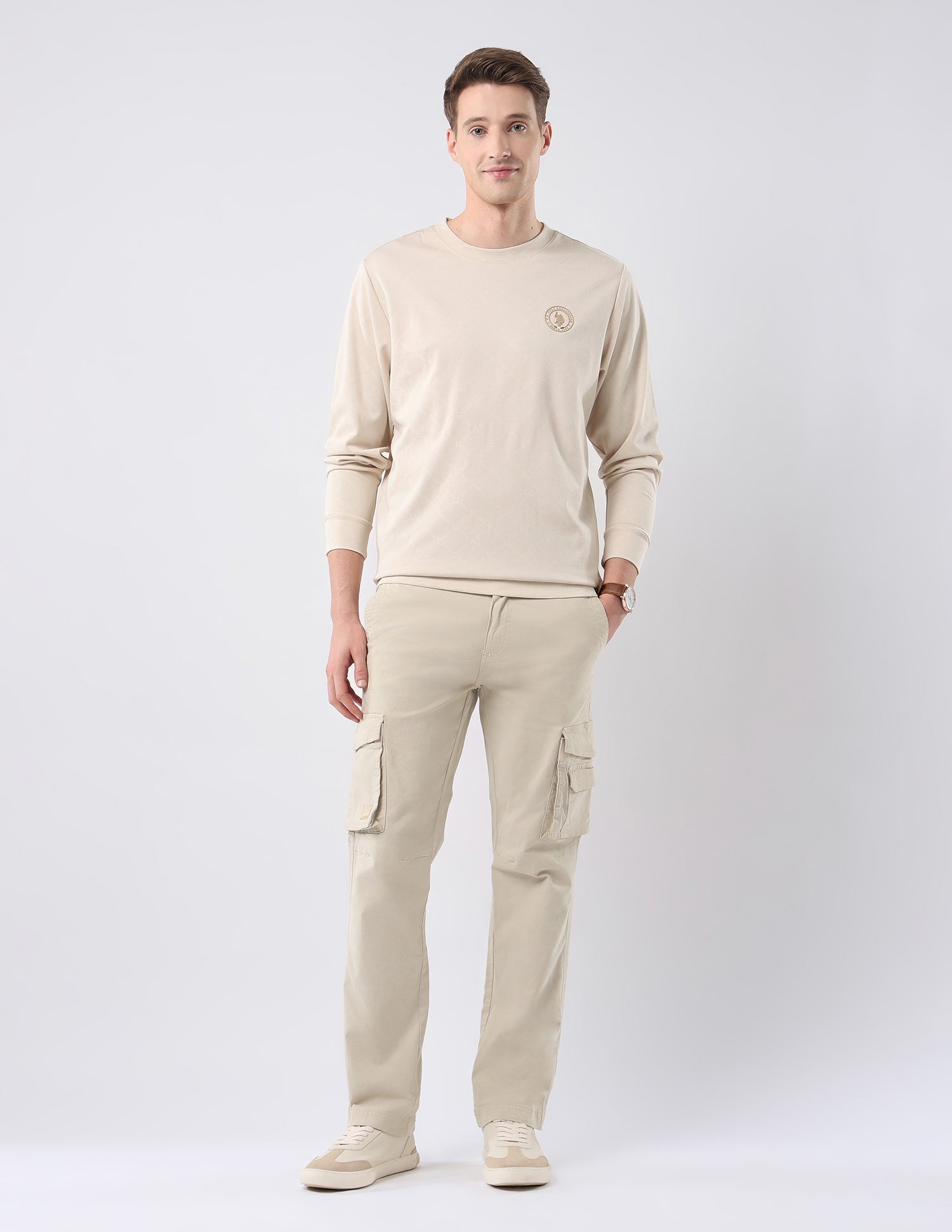 Self Design Brand Regular Fit Sweatshirt Beige - U.S. POLO ASSN. | Large
