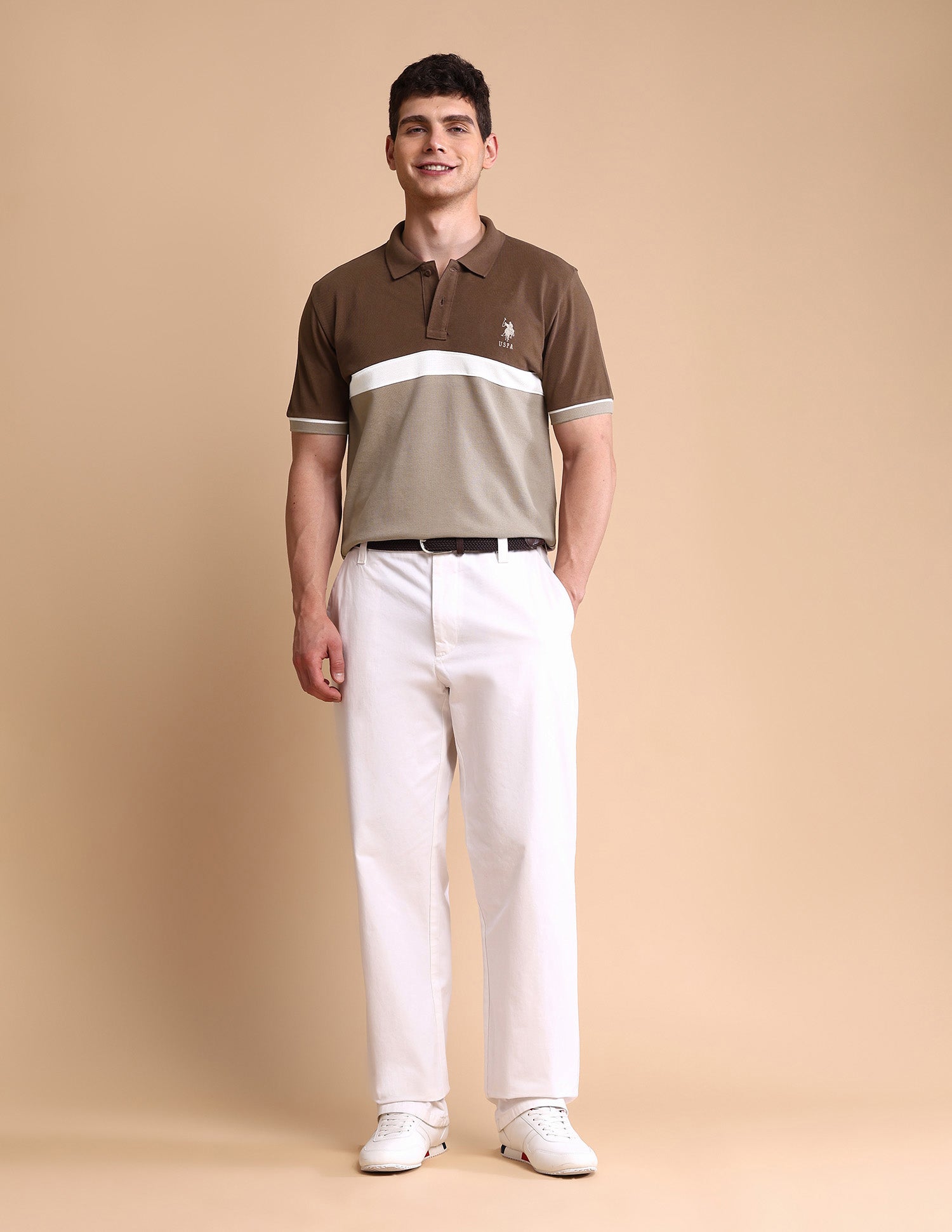 Colourblocked Slim Fit Polo Shirt Brown - U.S. POLO ASSN. | Large
