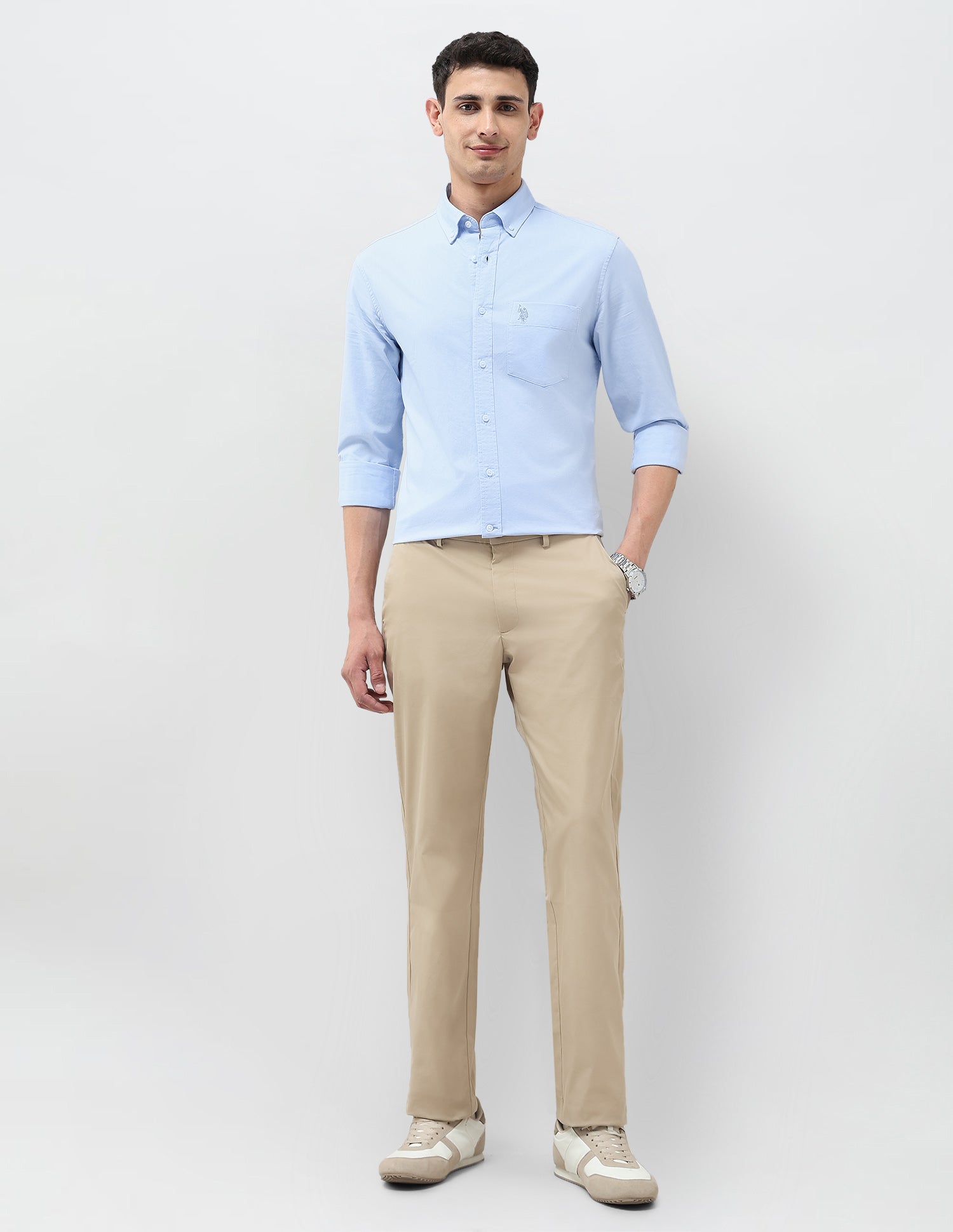 Riley Straight Fit Twill Trousers Khaki - U.S. Polo Assn. India | Large