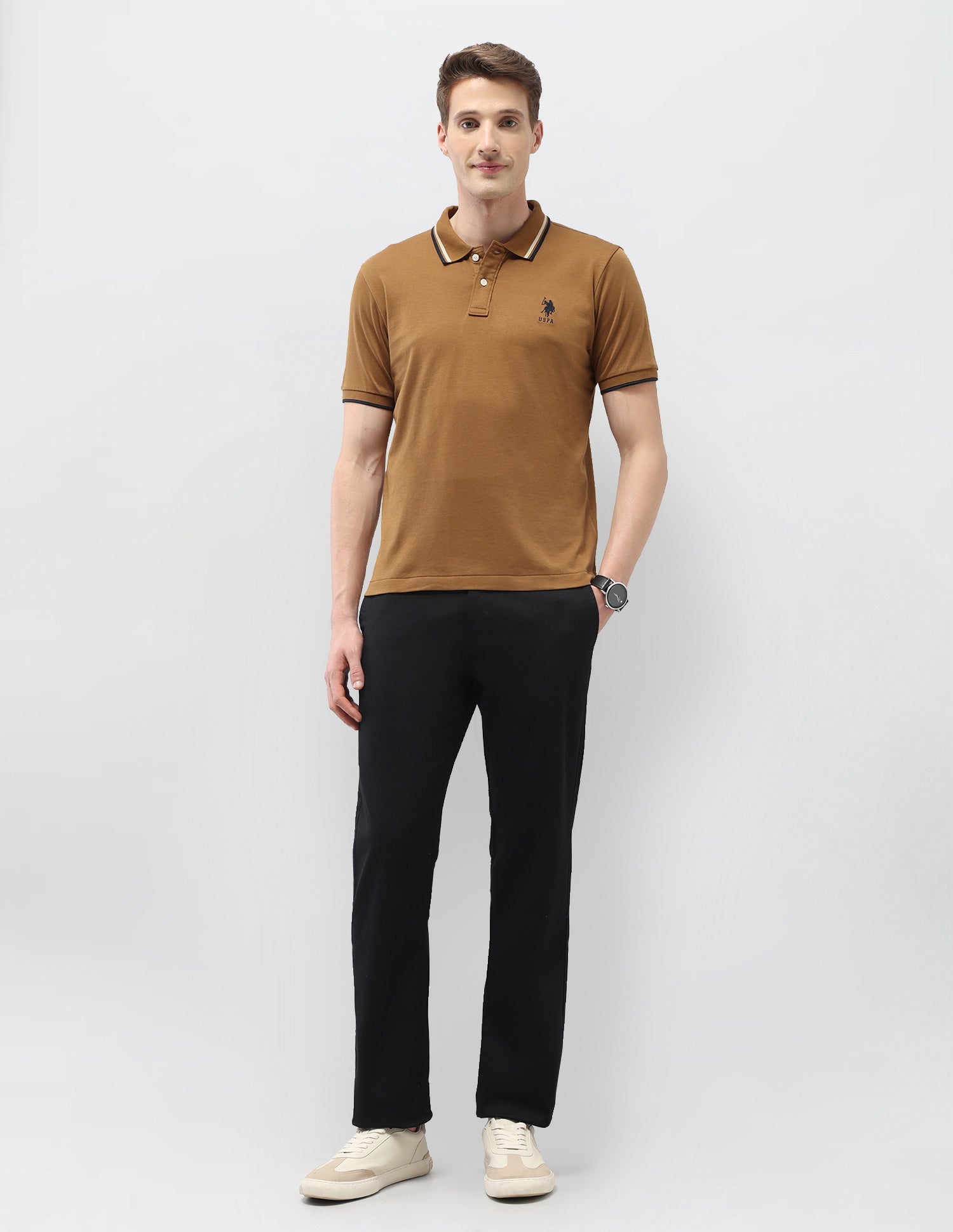 Solid Slim Fit Polo Shirt Brown - U.S. Polo Assn. India | Large