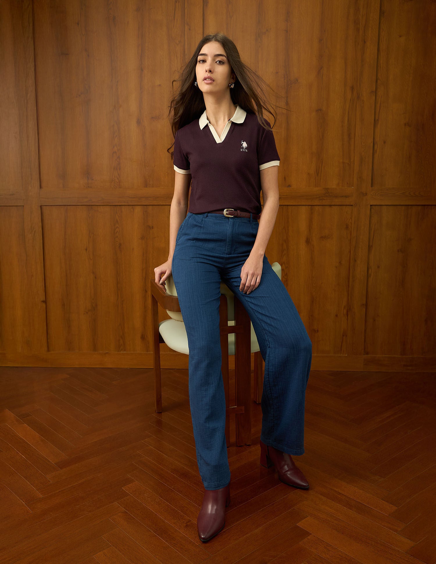 Textured Regular Fit Top Wine - U.S. Polo Assn. India | Large