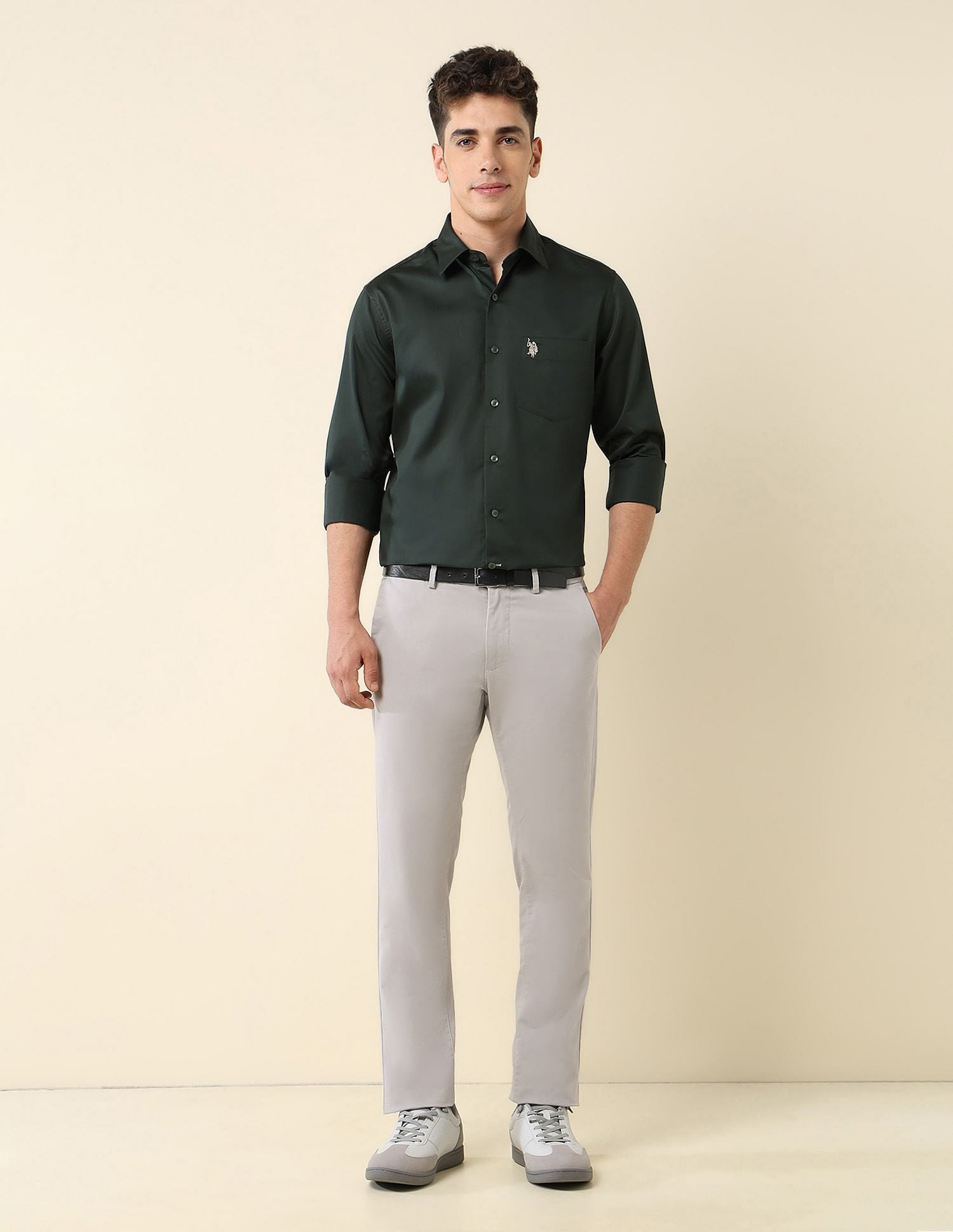 Tailored Fit Satin Shirt Green - U.S. Polo Assn. India | Large