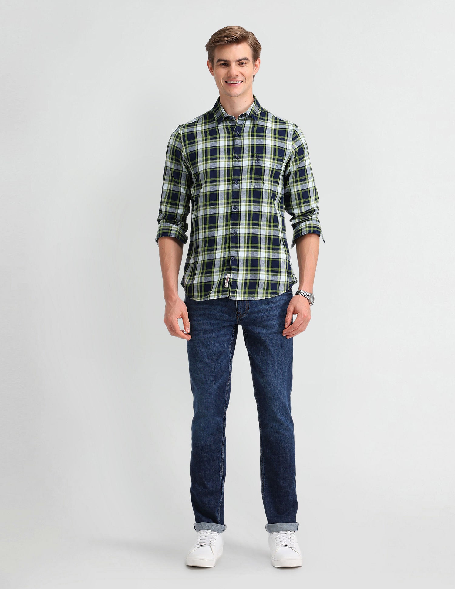 Tartan Checked Slim Fit Shirt Light Green - U.S. Polo Assn. India | Large