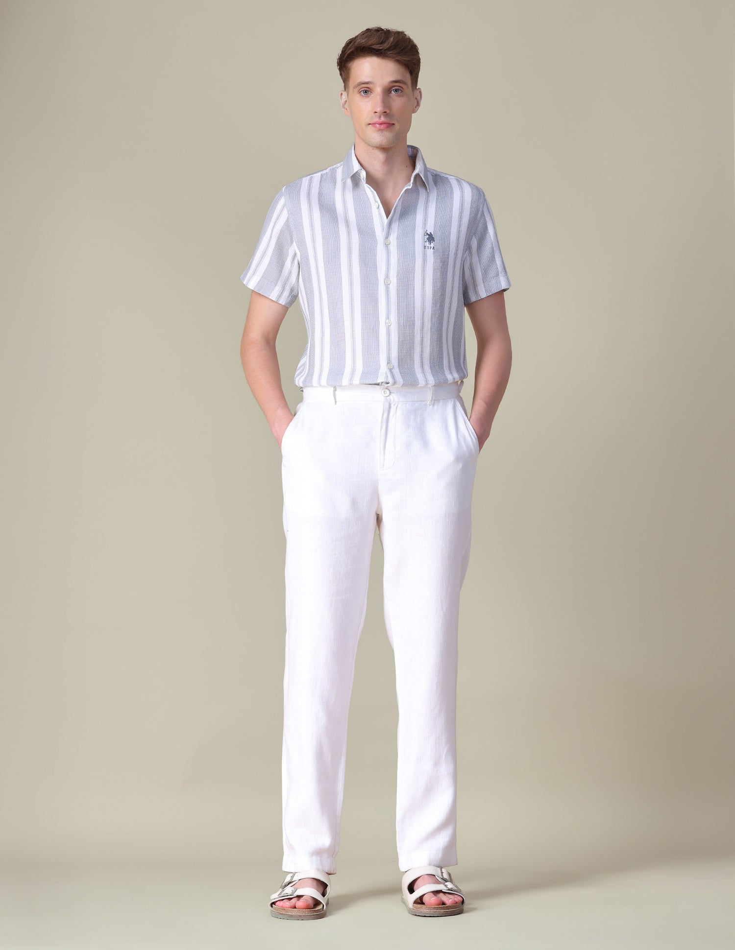 Vertical Striped Dobby Shirt Mid Grey - U.S. POLO ASSN. | Large