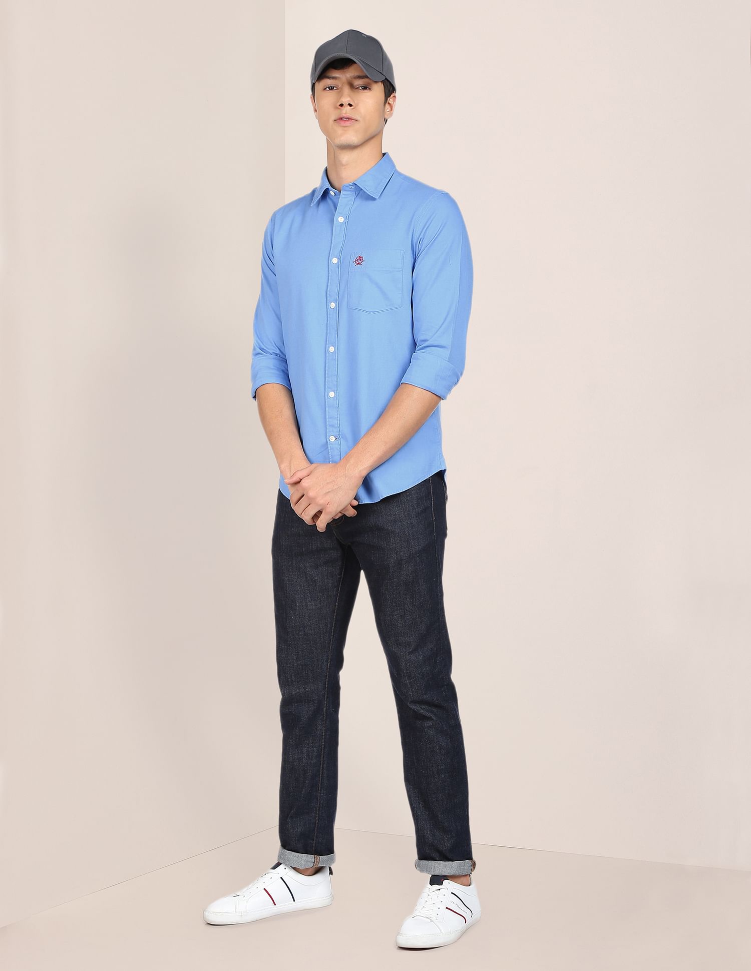 Dobby Weave Solid Casual Shirt Carolina Blue - U.S. POLO ASSN. | Large