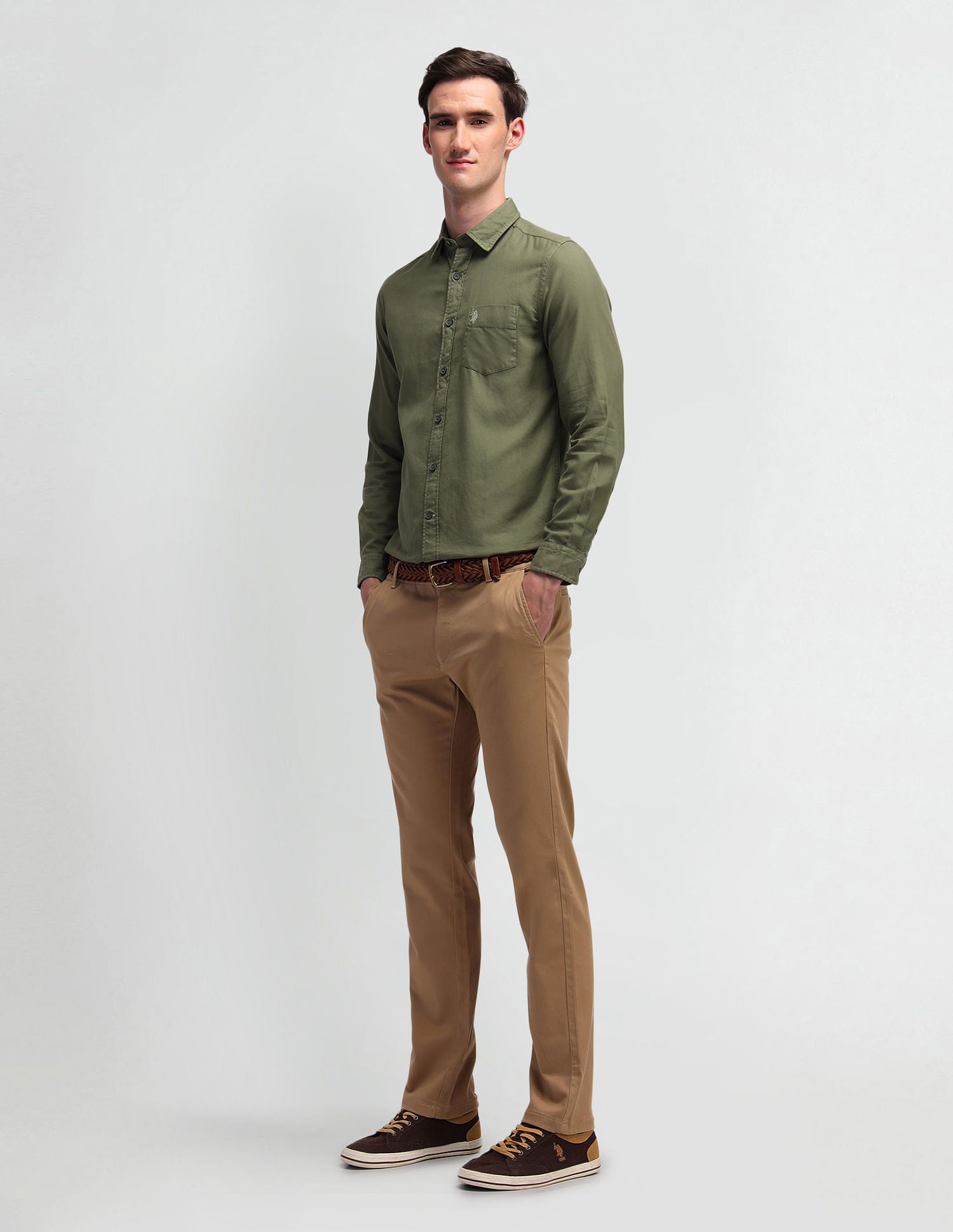 Solid Twill Weave Shirt Green - U.S. Polo Assn. India | Large