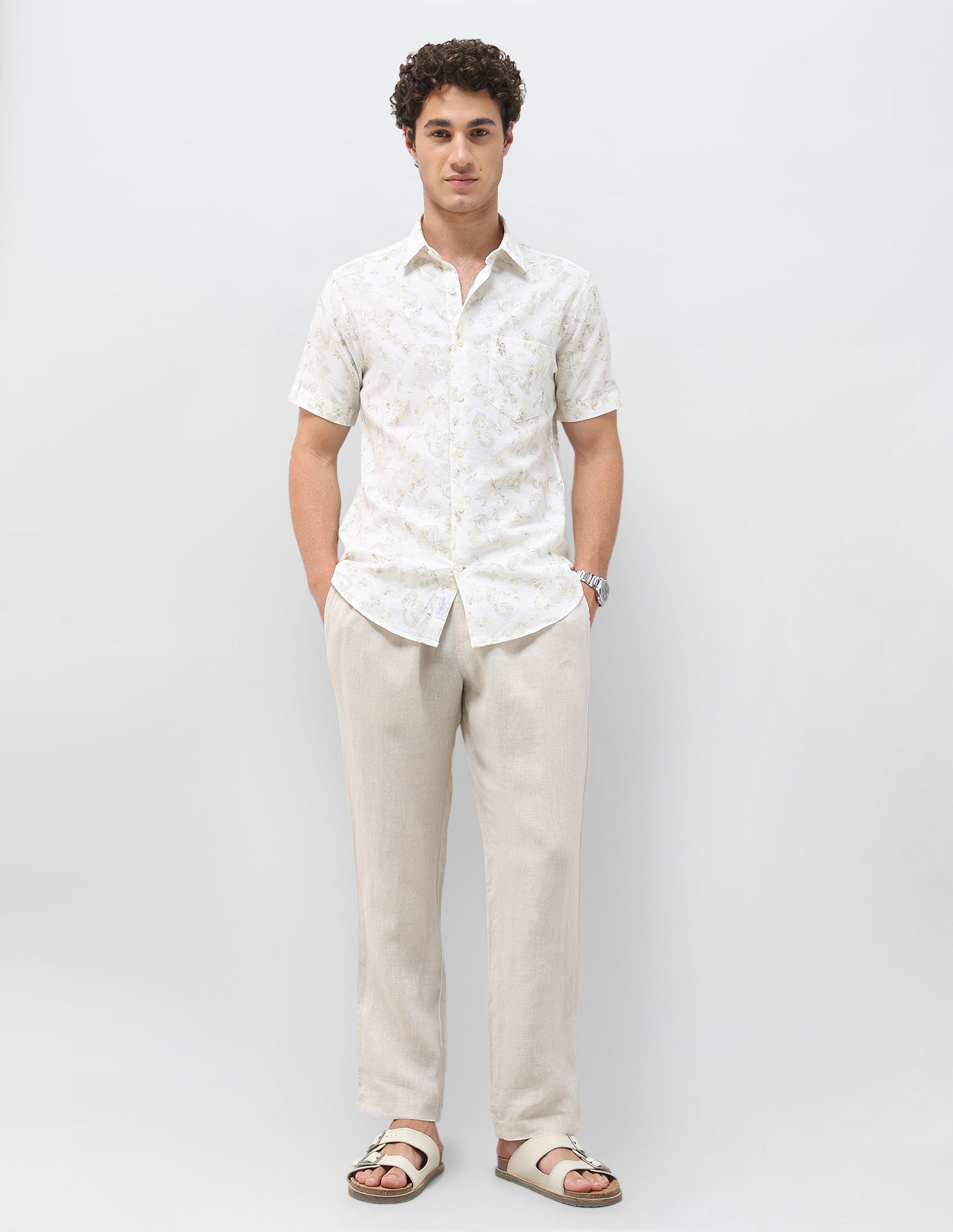 Floral Printed Regular Fit Shirt Ivory - U.S. Polo Assn. India | Large