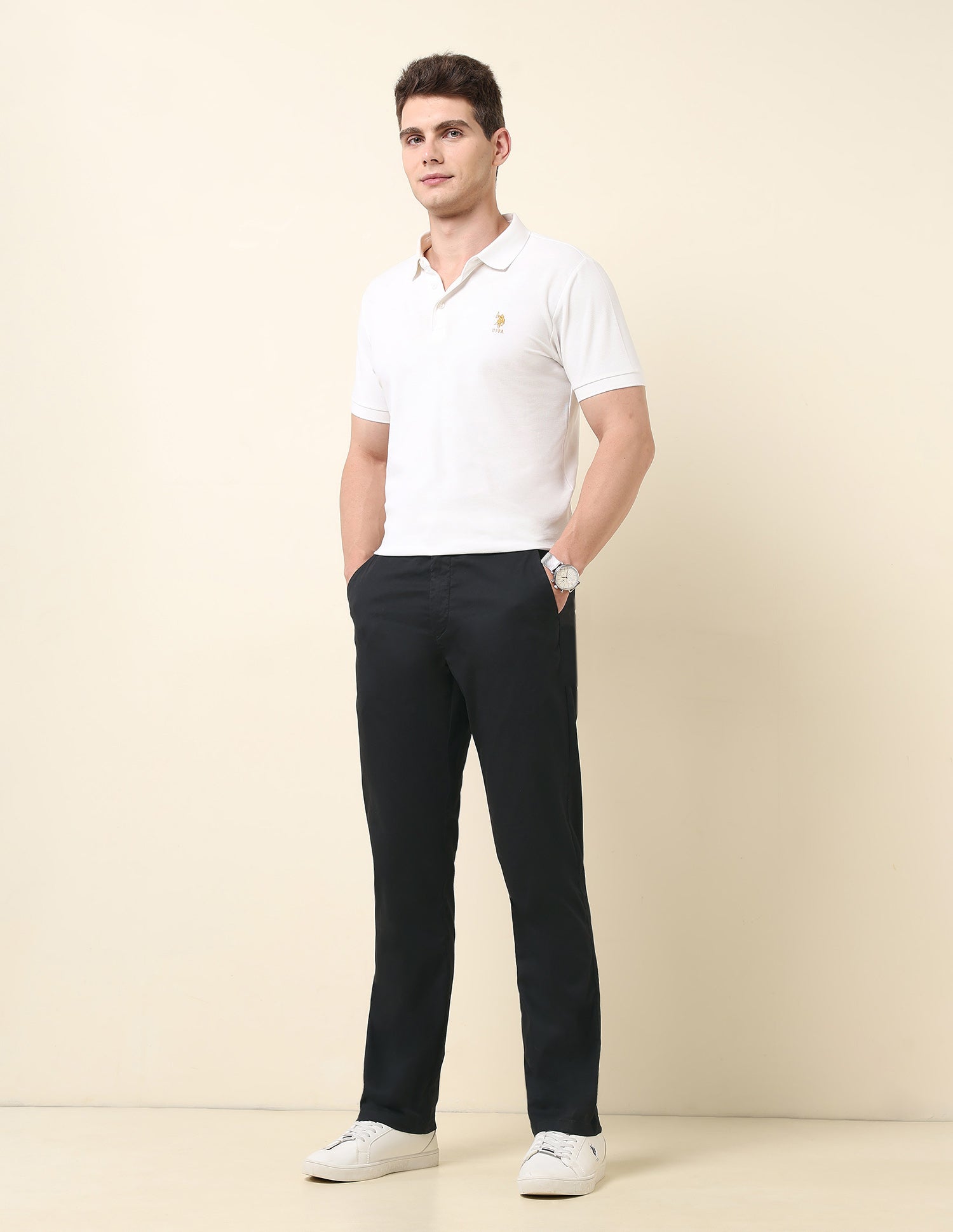 Satin Riley Straight Fit Trousers Black - U.S. Polo Assn. India | Large