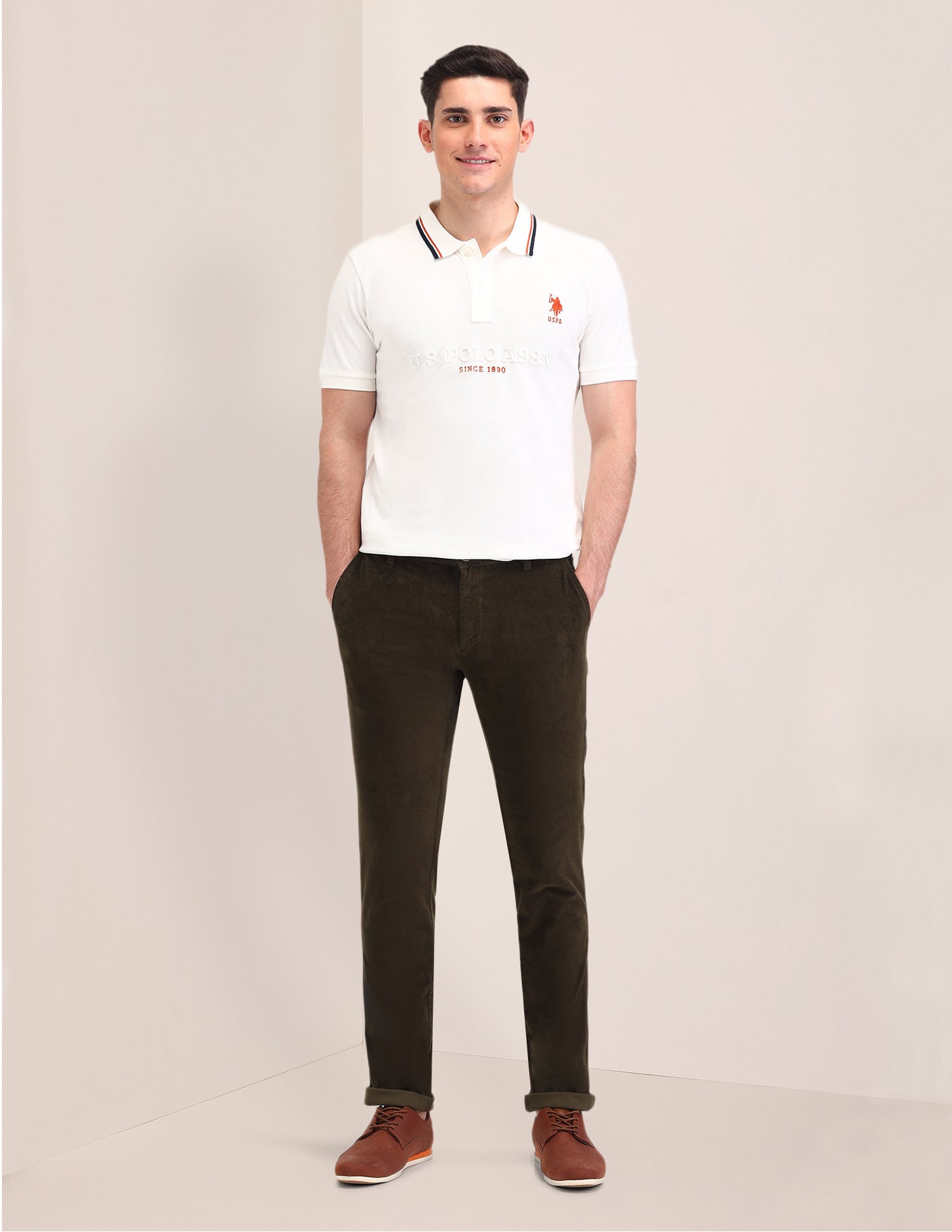 Denver Slim Fit Mid Rise Trousers Brown - U.S. Polo Assn. India | Large