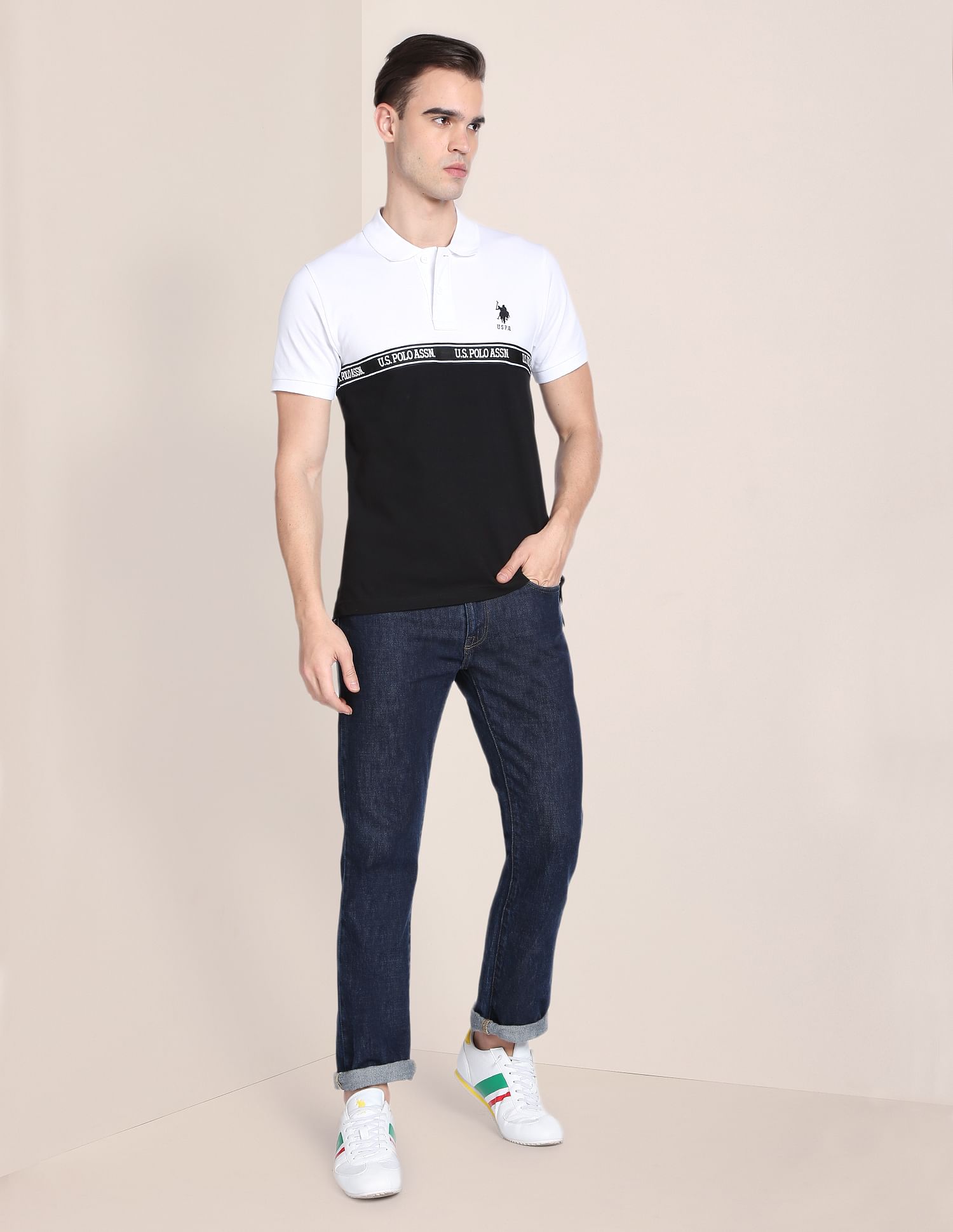 Colour Block Cotton Polo Shirt White - U.S. POLO ASSN. | Large