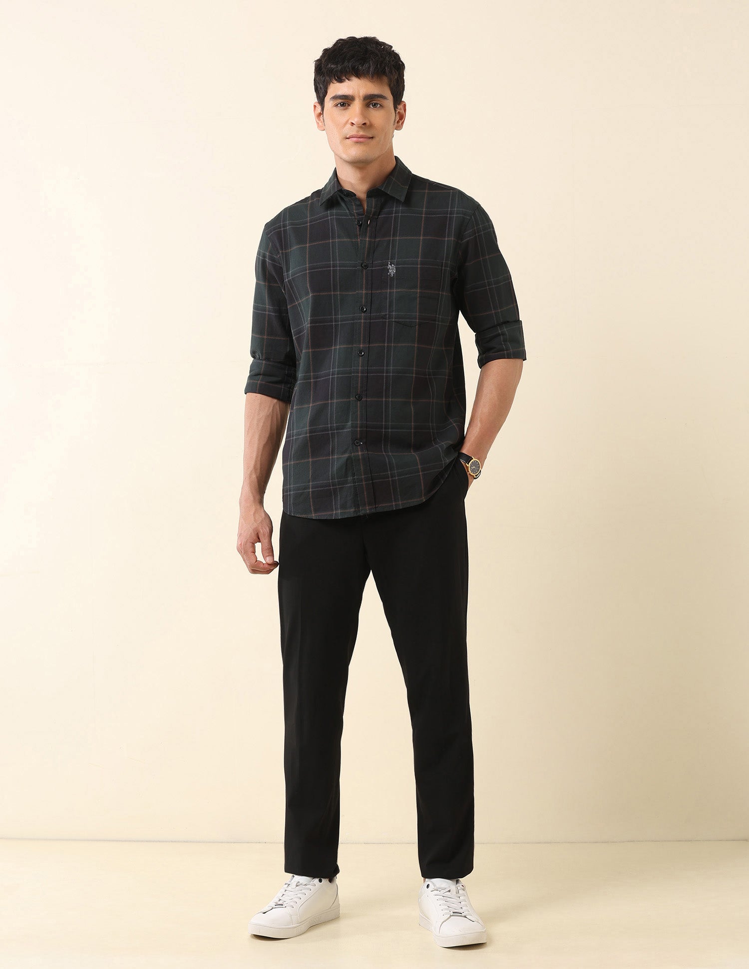 Tailored Fit Tartan Checked Shirt Olive - U.S. Polo Assn. India | Large